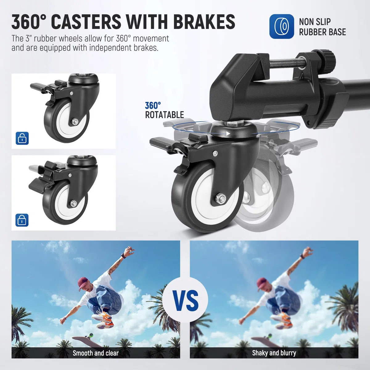 NEEWER Fotostativ Dolly, Heavy Duty 50lbs Kapazität Stativ Räder mit 3 Zoll Gummiräder, verstellbare Beinhalterung und Tragetasche für Canon Nikon Sony DSLR Kameras