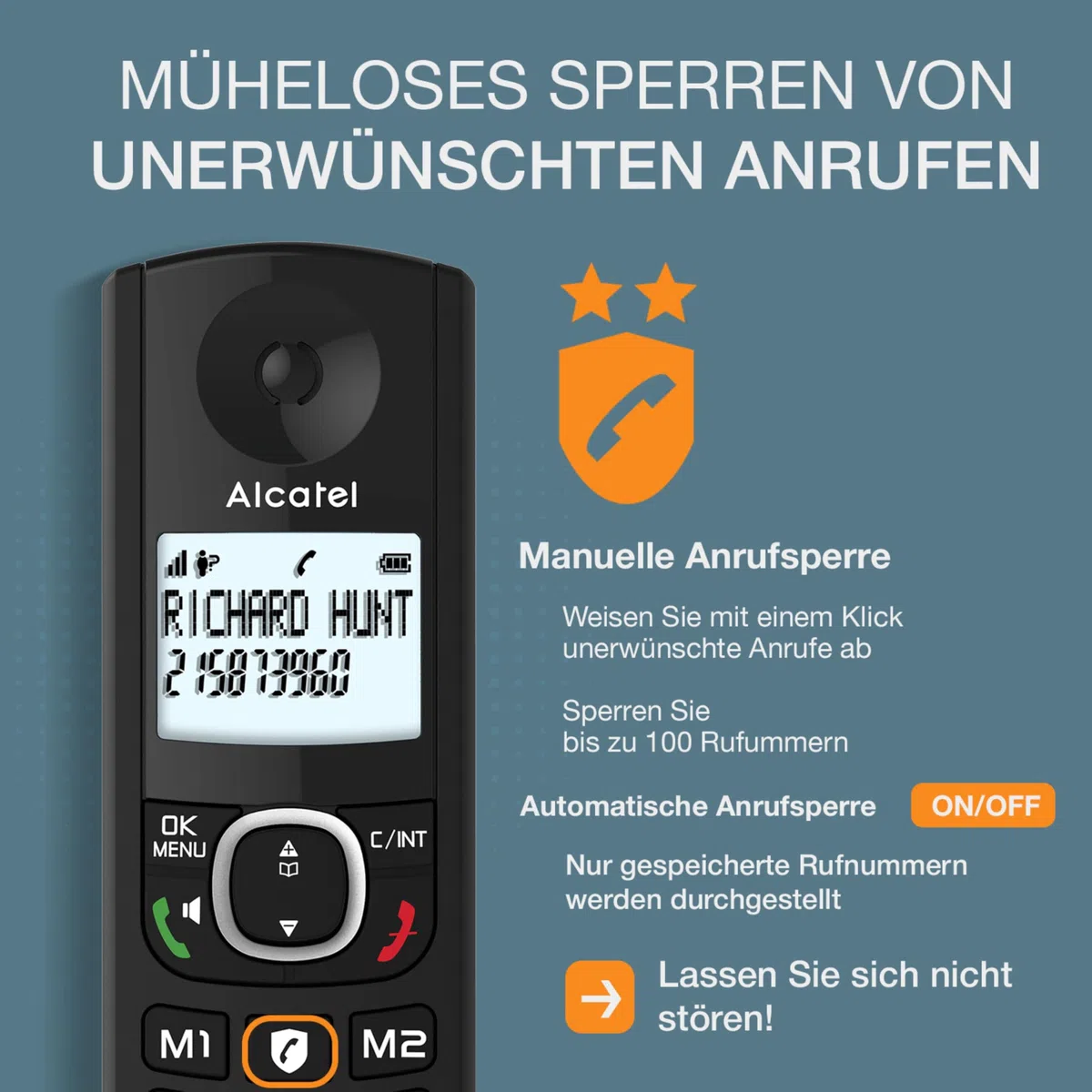 ALCATEL F530 Voice Duo - Schnurloses Festnetztelefon DECT mit Anrufbeantworter - Großes Display - Freisprechfunktion - Anrufblockierungsfunktion - 2 Direktwahltasten - 2 Mobilteile - Schwarz