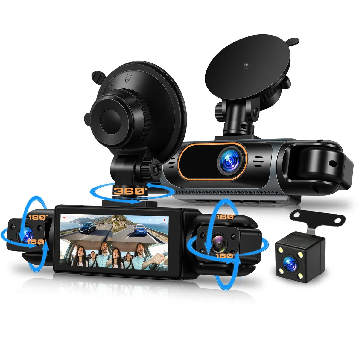 Rimoody 1080P 4 Kanal 360° Dashcam Auto, mit 4 Kamera FHD 1080P Vorne und Hinten Links Rechts, 3.16 Zoll Dash Kamera Autokamera mit IR Nachtsicht/Loop-Aufnahme/24/7 Parküberwachung/Einparkhilfe