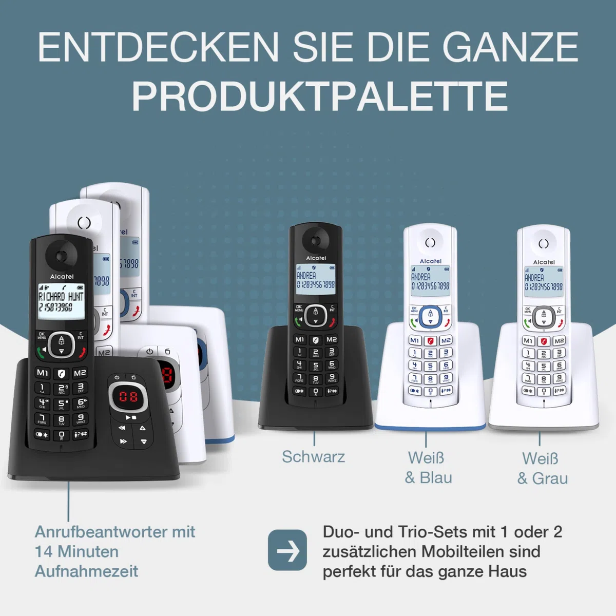 ALCATEL F530 Voice Duo - Schnurloses Festnetztelefon DECT mit Anrufbeantworter - Großes Display - Freisprechfunktion - Anrufblockierungsfunktion - 2 Direktwahltasten - 2 Mobilteile - Schwarz