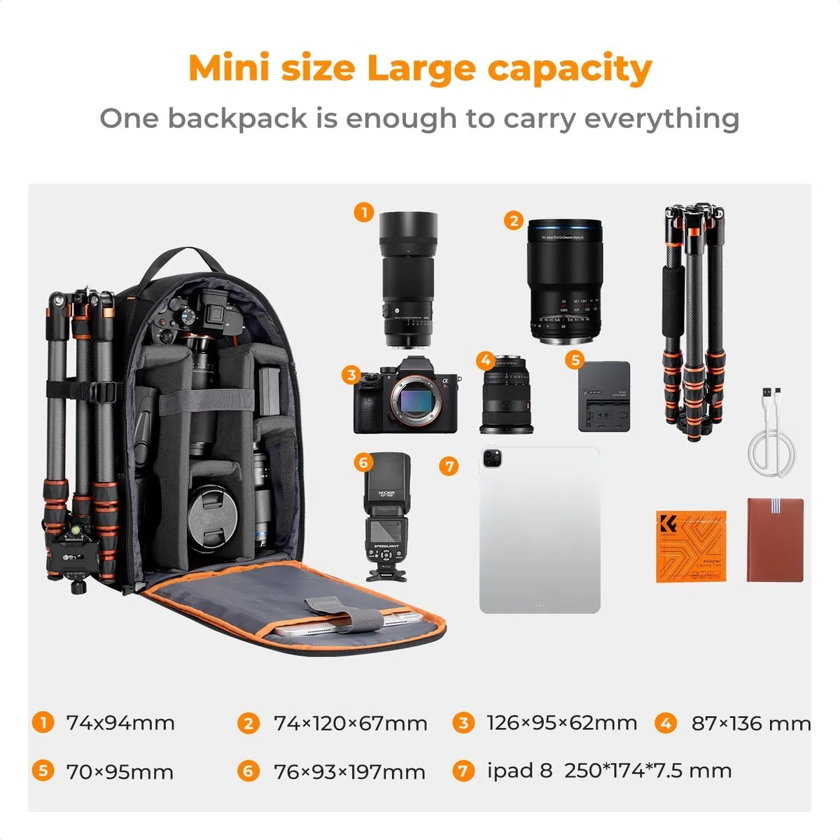 K&F CONCEPT Kamerarucksack für Fotografen, Fotorucksack Klein Multifunktionale Camera Backpack Wasserdicht für SLR/DSLR Kamera Objektiv und Zubehör