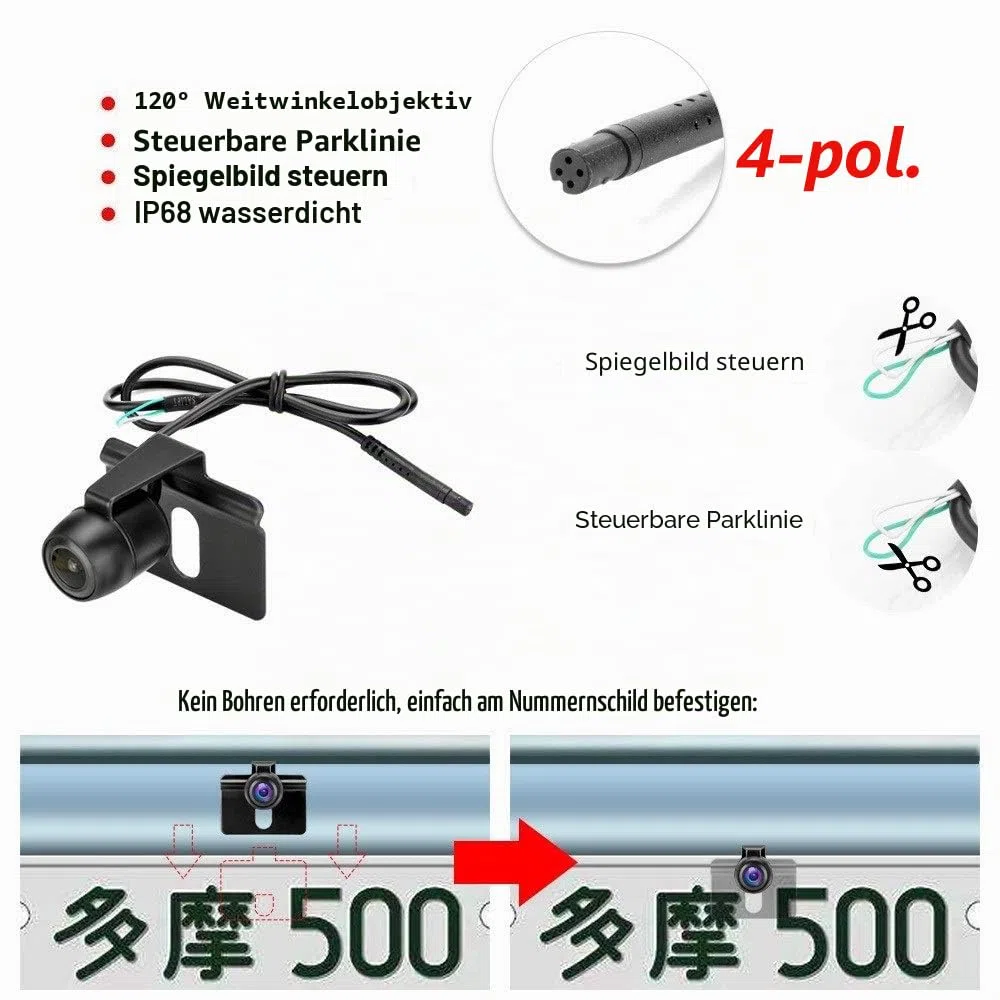 Rückfahrkamera mit Monitor 4.3" LCD IP68 Wasserdicht Nachtsicht Einparkhilfe System