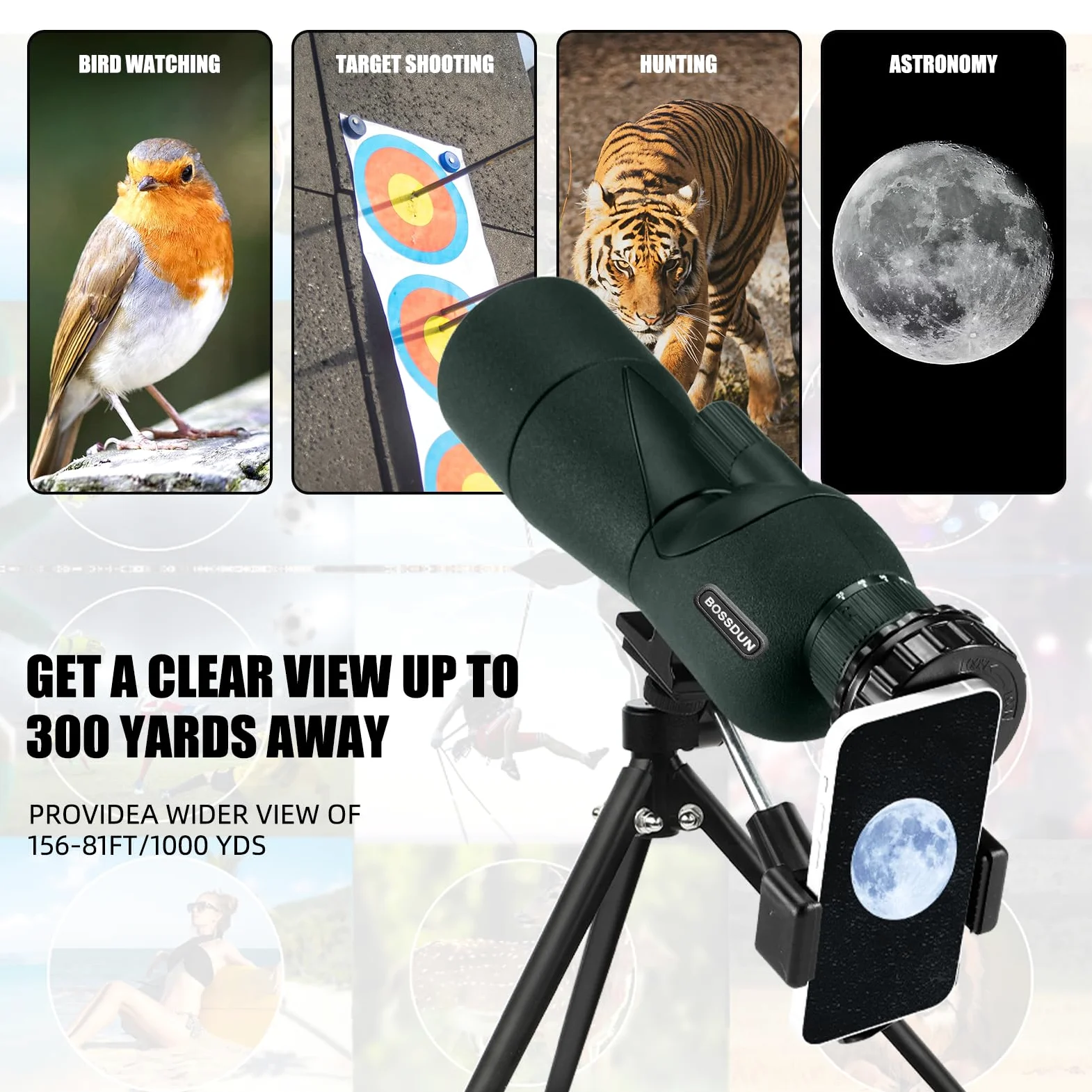 25-75X Spektive mit Stativ, Zoom Wasserdichtes BAK4 Prisma-Monokular-Teleskop für Vogelbeobachtung, Zielschießen, Wildtiere, Jagd und Landschaft, mit Telefonadapter und Hülle