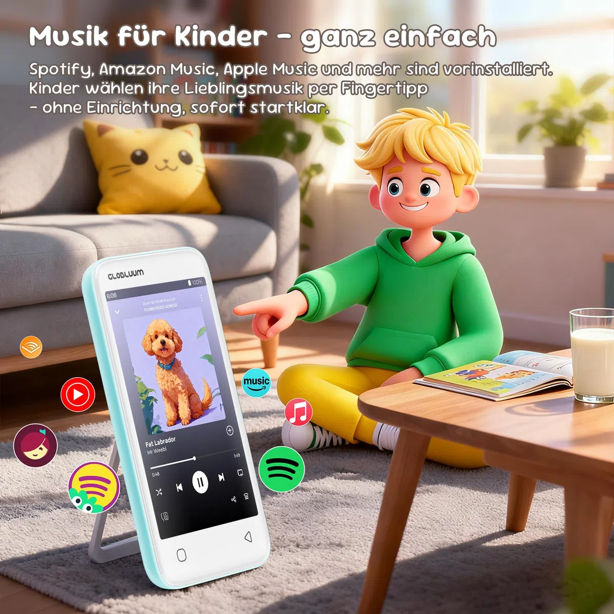 MP3-Player für Kinder, Kindersicherung, 16GB, unterstützt Spotify und Audible, Bluetooth und WLAN (Minzgrün) DE