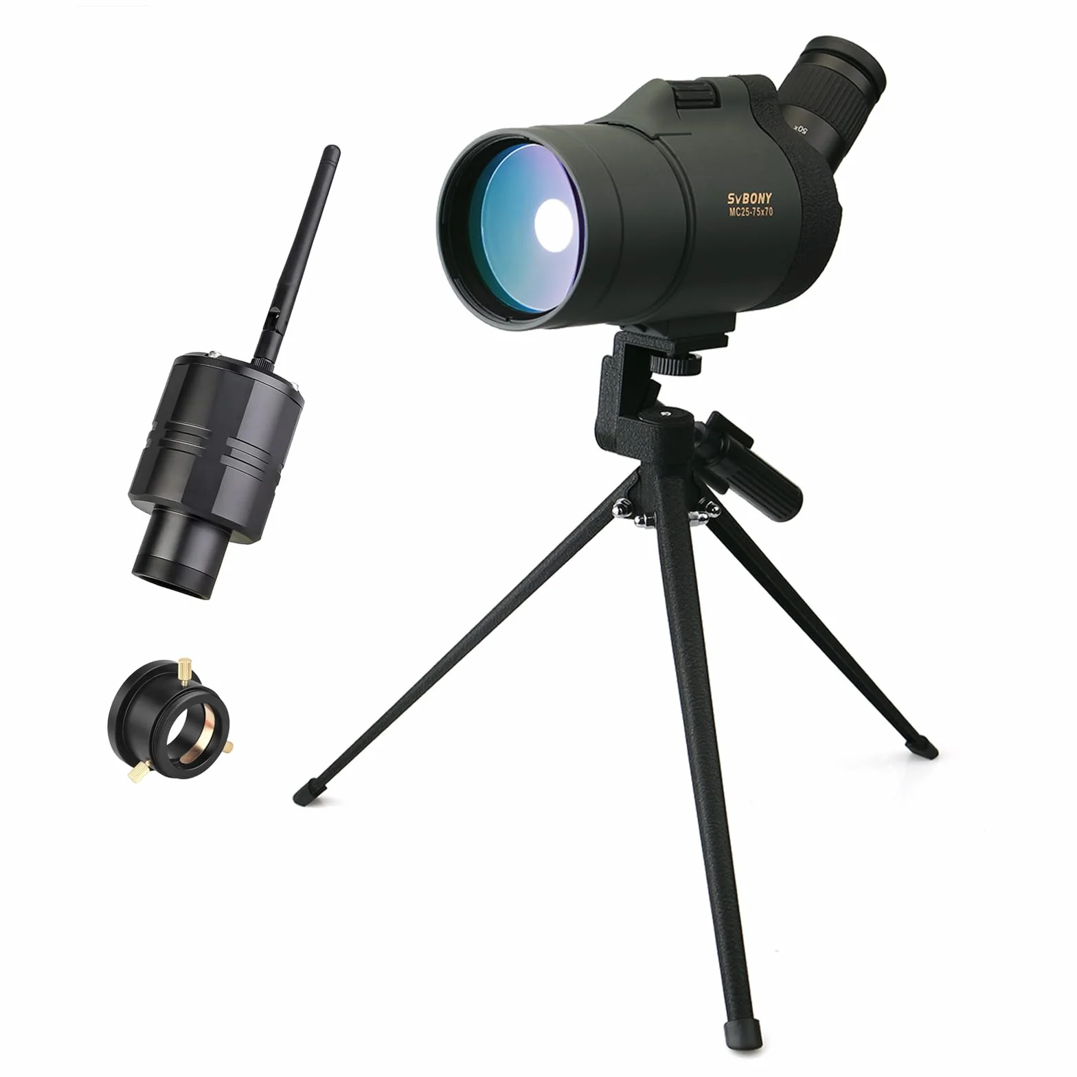 Svbony SV41 Mak Spektiv mit WiFi-Kamera Und Adapter M48 auf M42, 25-75x70 Mak Telescope, BAK4 Prism FMC Optics Wasserdicht Spektiv mit Stativ für Vogelbeobachtung Sportschützen Wildlife Scenery Mond