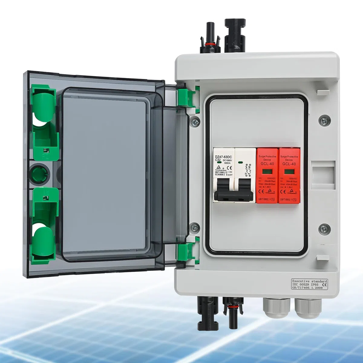 Überspannungsschutz PV DC 1000V Blitzschutz Leistungsschalter IP65 Wasserdicht 1 String 4 Modul Solar PV Anschlusskasten