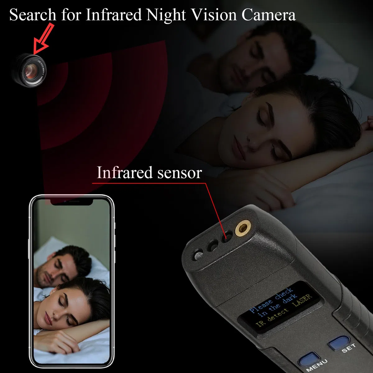 Wanzen Detektor, Kamera Detektor & Finder, RF Scanner, GPS Tracker Finder mit magnetischer Erkennung, 7-in-1 Gerät für Auto, Hotel, Büro, Zuhause und Reisen, Tragbar & Wiederaufladbar