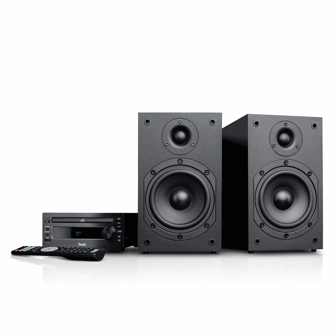 Teufel Kombo 11 Mini-Stereo-Anlage Stereo Lautsprecher Musik Sound Hochtöner Mitteltöner Bass Speaker DAB+ HiFi Soundanlage Schwarz, Auxiliary
