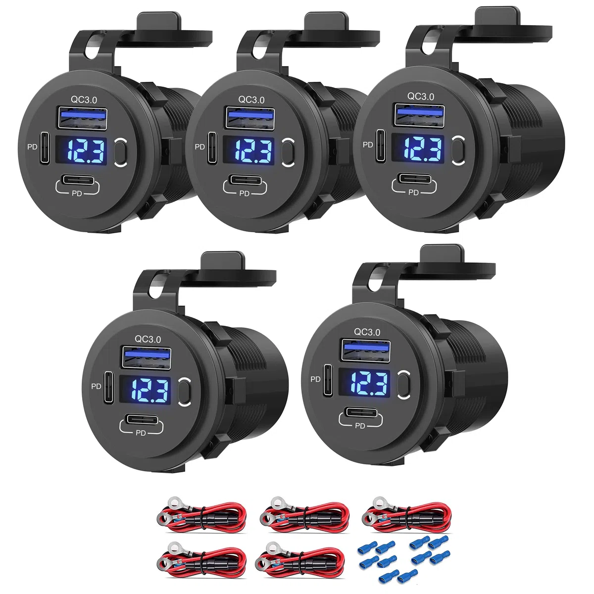12 V USB-Steckdose USB C Kfz-Ladegerät Buchse (2PD + 1QC)
