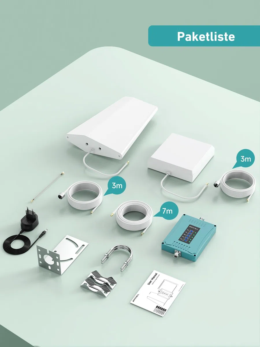 Mobilfunk Verstärker für Band 1/3/7/8/20, Handy Signalverstärker für Haus und Büro, 5G 4G LTE 3G GSM Repeater für Alle Europäischen Netzbetreiber O2 E-Plus T-Mobile Vodafone, MGC&AGC