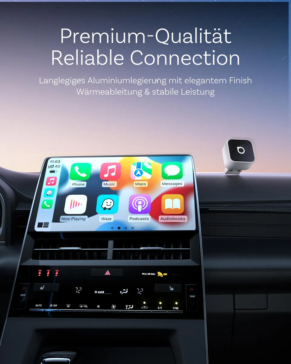 OTTOCAST MINI 3.0 Slim 2026 Upgrade Wireless CarPlay & Android Auto Adapter, 2-in-1 Dongle, Wandelt Kabel auf Wireless um, Schnelle Auto-Connect-Funktion, MINI Cube