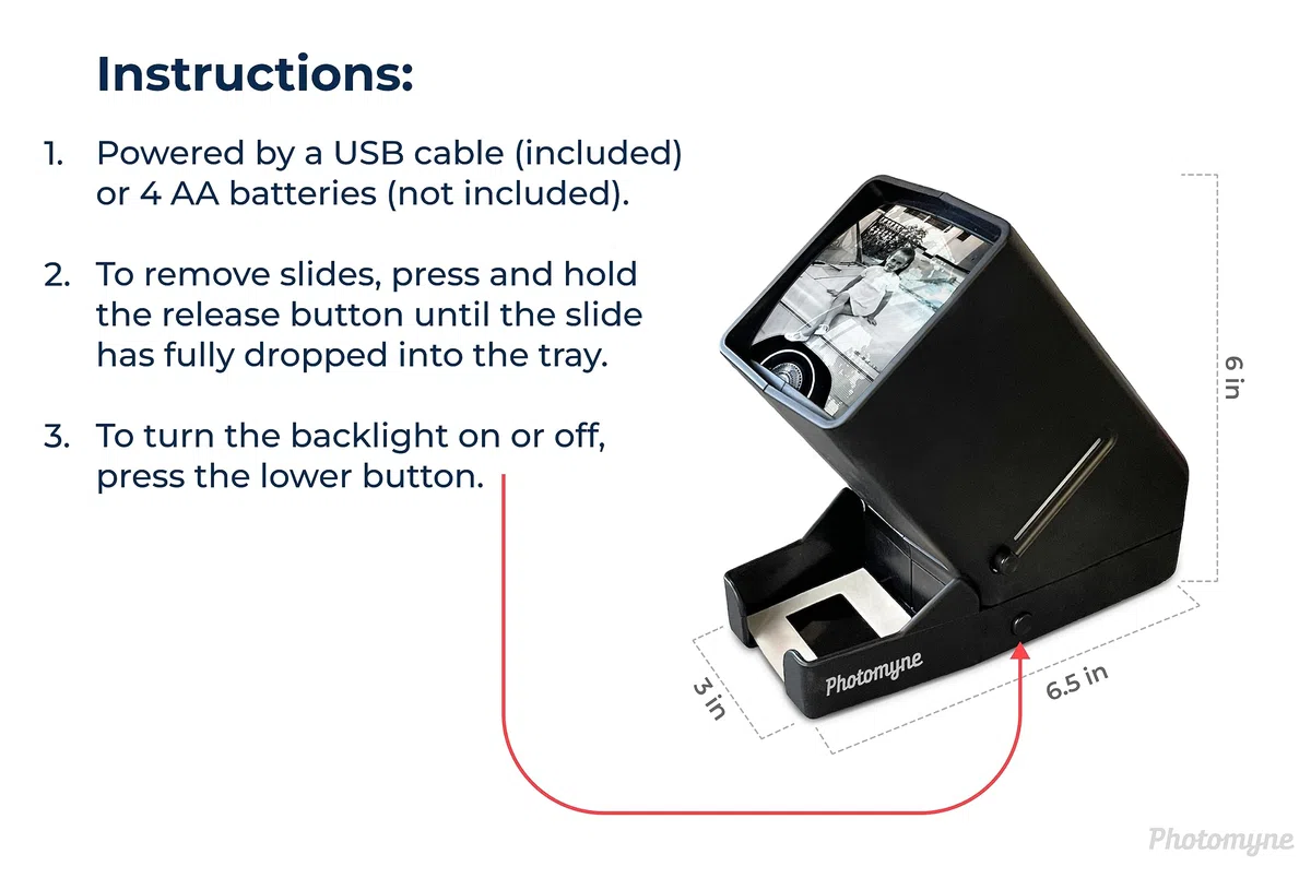 Film-Negativ-Betrachter mit 3-facher Vergrößerung, LED-Licht, USB- oder batteriebetrieben, 35 mm