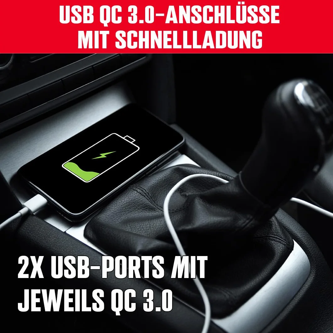 Energizer 1100 W /2200 W 12 V auf 230 V Reiner Sinus Auto Wechselrichter mit AC Netzteil, 2 USB Ports und Batteriefach, DC zu AC Konverter mit Einbauset