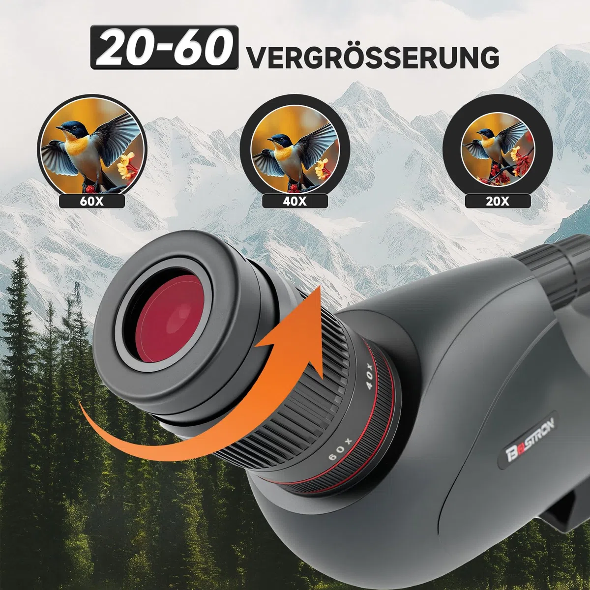 Spektiv 20-60x82 BAK4 FMC – IPX7 Wasserdichtes Fernrohr mit 27mm Okular für Vogelbeobachtung Jagd
