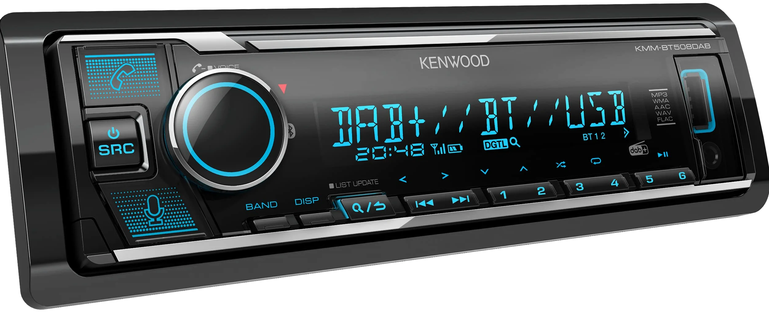 Kenwood KMM-BT508DAB - USB-Autoradio mit DAB+ & Bluetooth Freisprecheinrichtung (Amazon Alexa, Soundprozessor, USB, AUX, 2 x Pre-Out 2.5 V, 4 x 50 Watt, VAR. Beleuchtung, inkl. DAB+ Antenne)