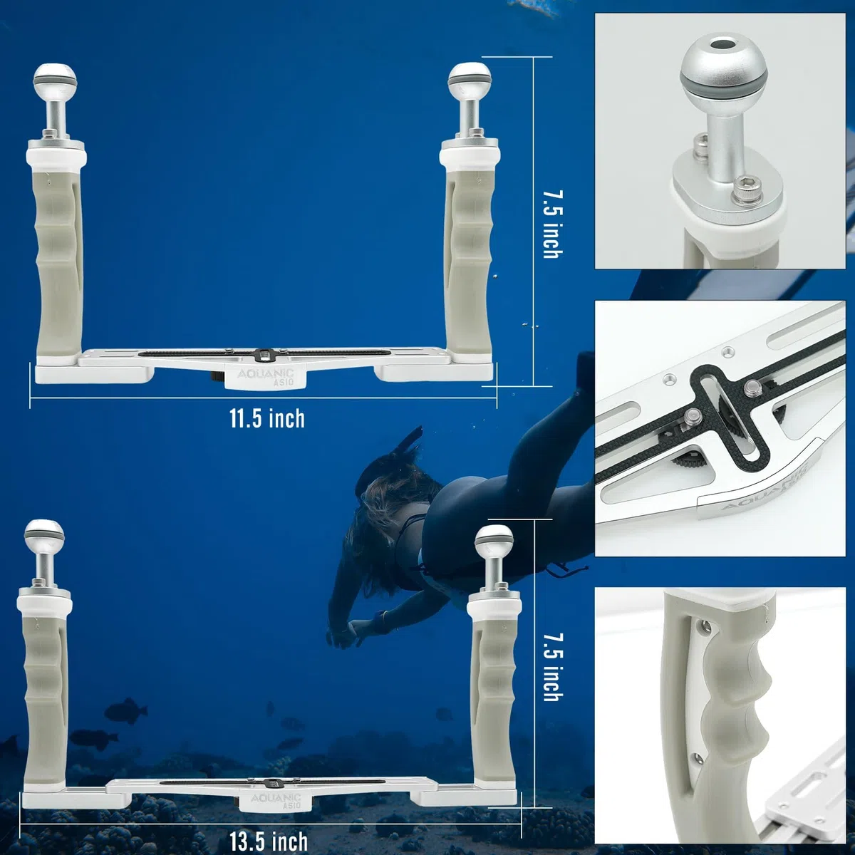 AQUANIC Unterwasser-Kamera-Tablett, Hand-Stabilisator, Halterung für Kameragehäuse, Griff aus Aluminium, Tauchgriff für GoPro Divevolk, TG-5/6, RX100 V und andere Action-Kameras (grau)