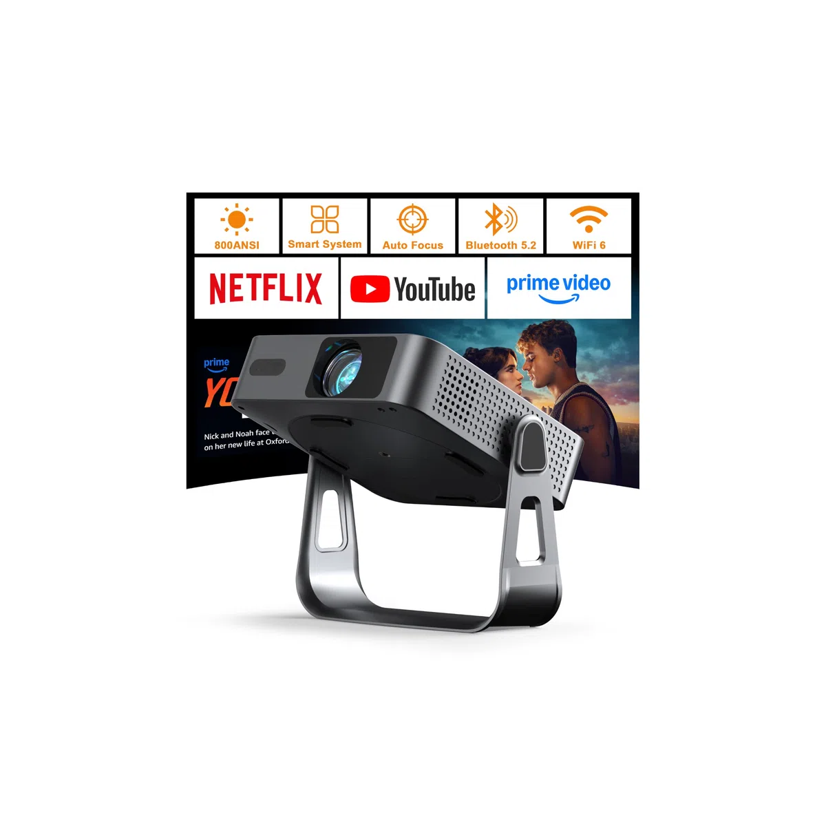 VOPLLS Mini Projektor Full HD 1080P WiFi6 Bluetooth 4K Heimkino Autofokus Trapezkorrektur 800ANSI