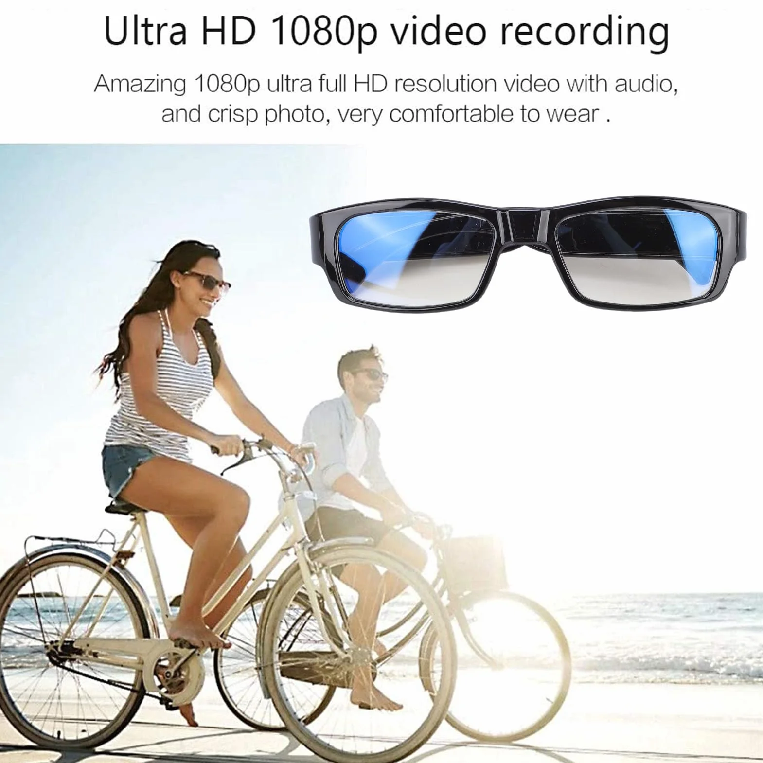 Denash Kamerabrille, 1080P HD-Videoaufzeichnung mit Weitwinkelobjektiv und Elektronischer Stabilisierung, für Radfahren, Outdoor-Aktivitäten, Sport-Videoaufzeichnung