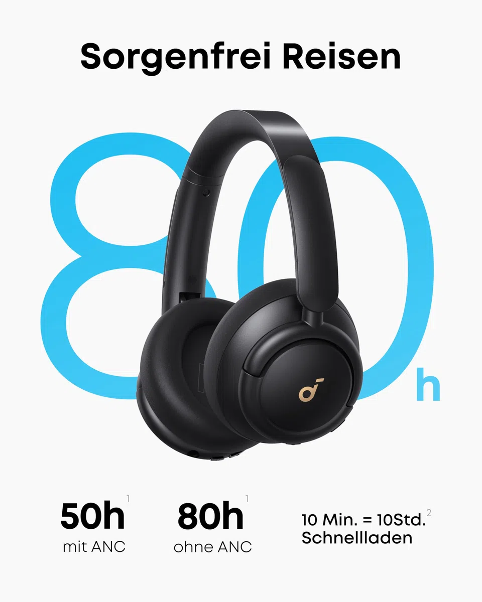 soundcore by Anker Q30 Bluetooth Kopfhörer, Hybrid Active Geräuschisolierung, Individuelle Modi, Hi-Res Sound, EQ in App, 40h Akku, bequemer Halt, Verbindung von 2 Geräten (Schwarz)