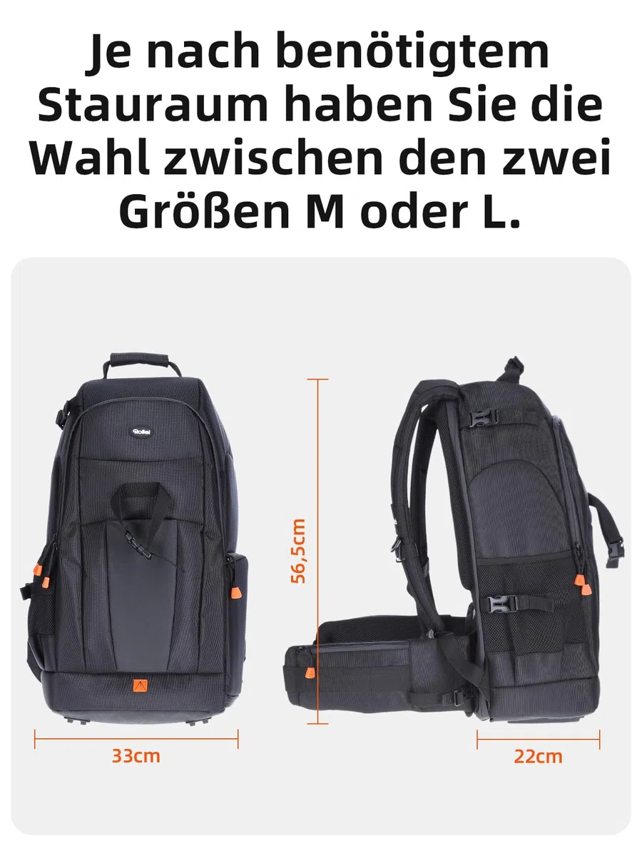 Rollei 20292 Fotoliner Fotorucksack L I großer Kamerarucksack I Daypack I inkl. Laptop-Fach,Regenschutz und Handgepäck tauglichen Maßen I Schwarz