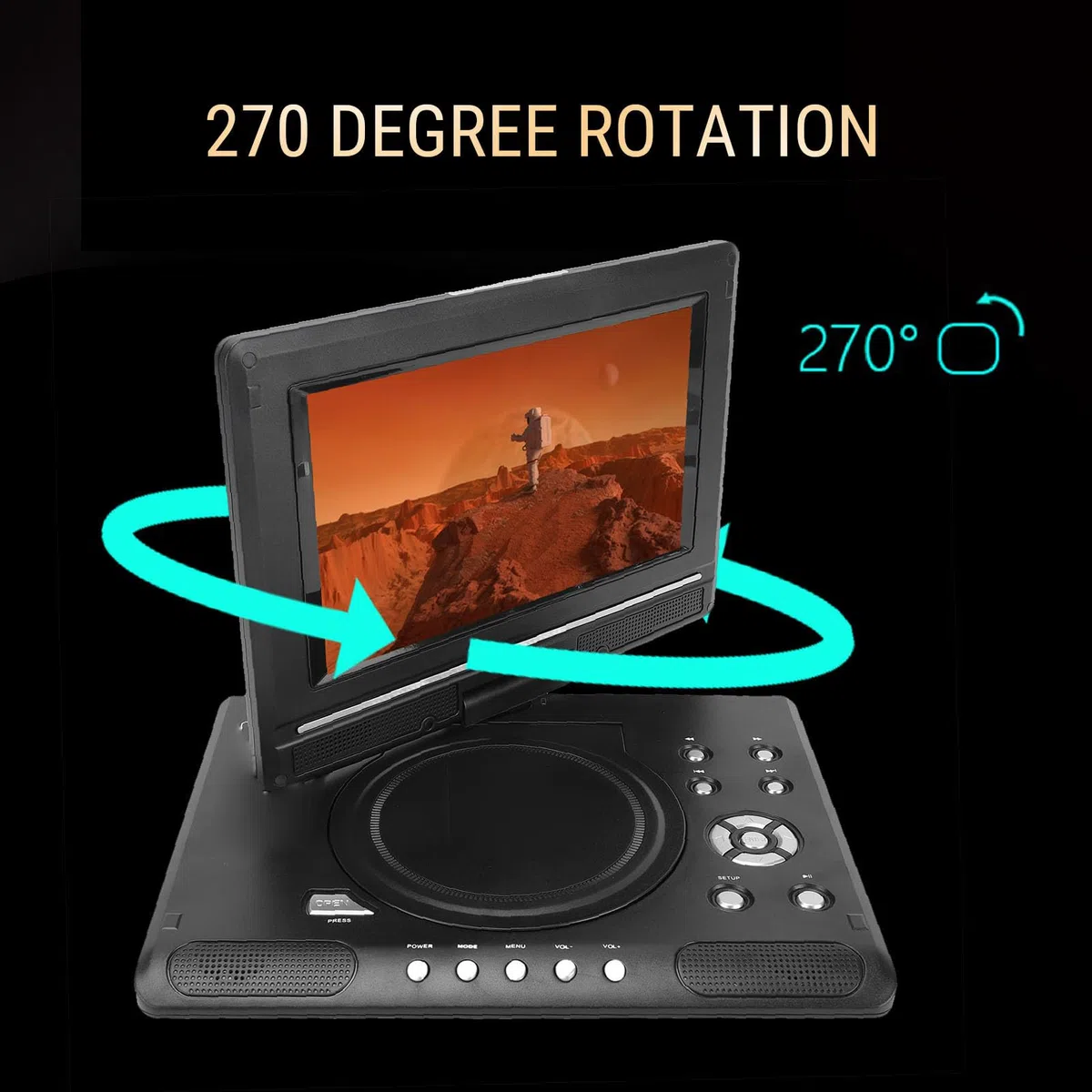 Annadue Tragbarer 9,8-Zoll-DVD-Player mit HD-Schwenkbildschirm für Auto und Kinder, Eingebauter, Zwei Lautsprecher, Unterstützt FM/USB/SD-Karteneingang, AV-Ausgang und Mehrere Disc- (EU)