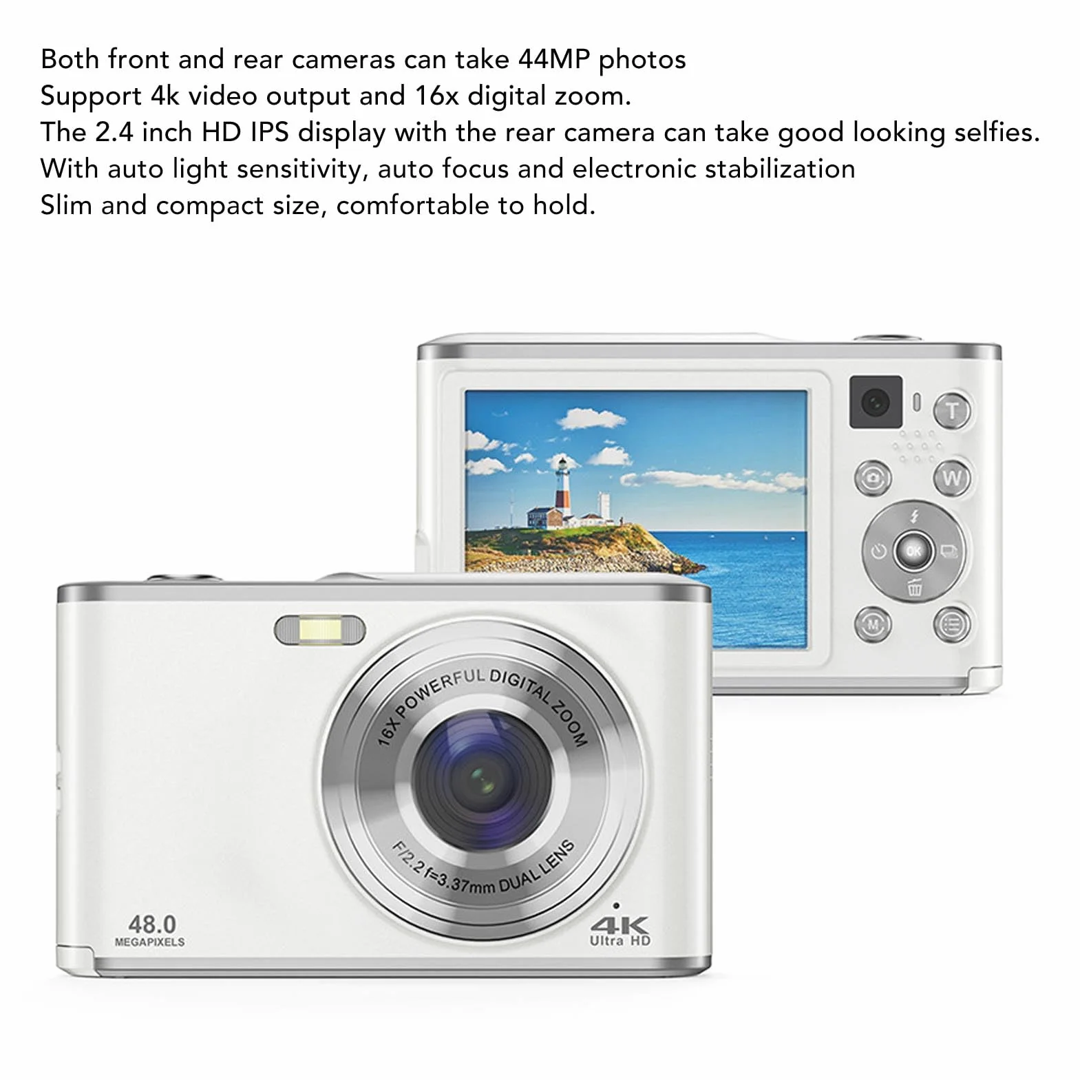 16 Fach Digitale Zoomkamera für Reisefotografie, 2,4 Zoll 44 MP 4K Ultra HD Dual Objektiv Kamera, Stoßfeste Kompakte Digitalkamera für Reise Abschlussfeiern für Erwachsene und