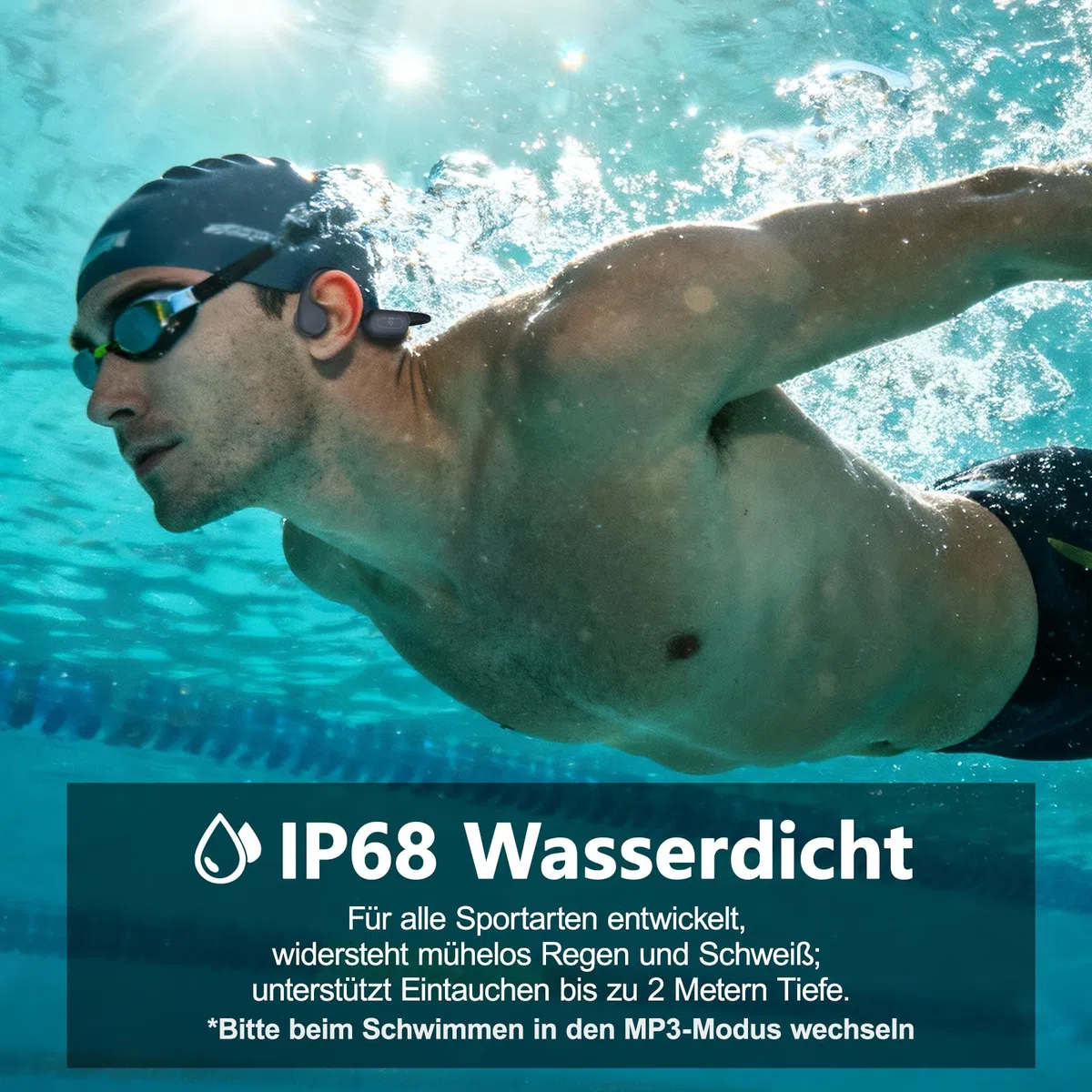 Kopfhörer Schwimmen – Knochenschall Kopfhörer Bluetooth 5.4, IPX8 Wasserdichte Sport Headphones mit MP3-Modus, Unterwasser Open Ear Headset mit 32 GB Speicher, Leicht & Sicher für Fitness (Grau)