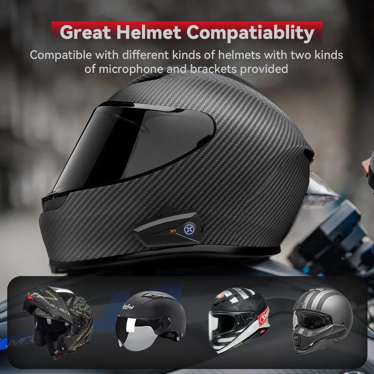 XGP X1 Motorrad Headset Bluetooth V5.3, 40mm Helm kopfhörer für Musik und Navi-Ansage Hören, Sprachassistent, Motorradhelm Bluetooth 60 Stunden Spielzeit für Ski/ Snowboard