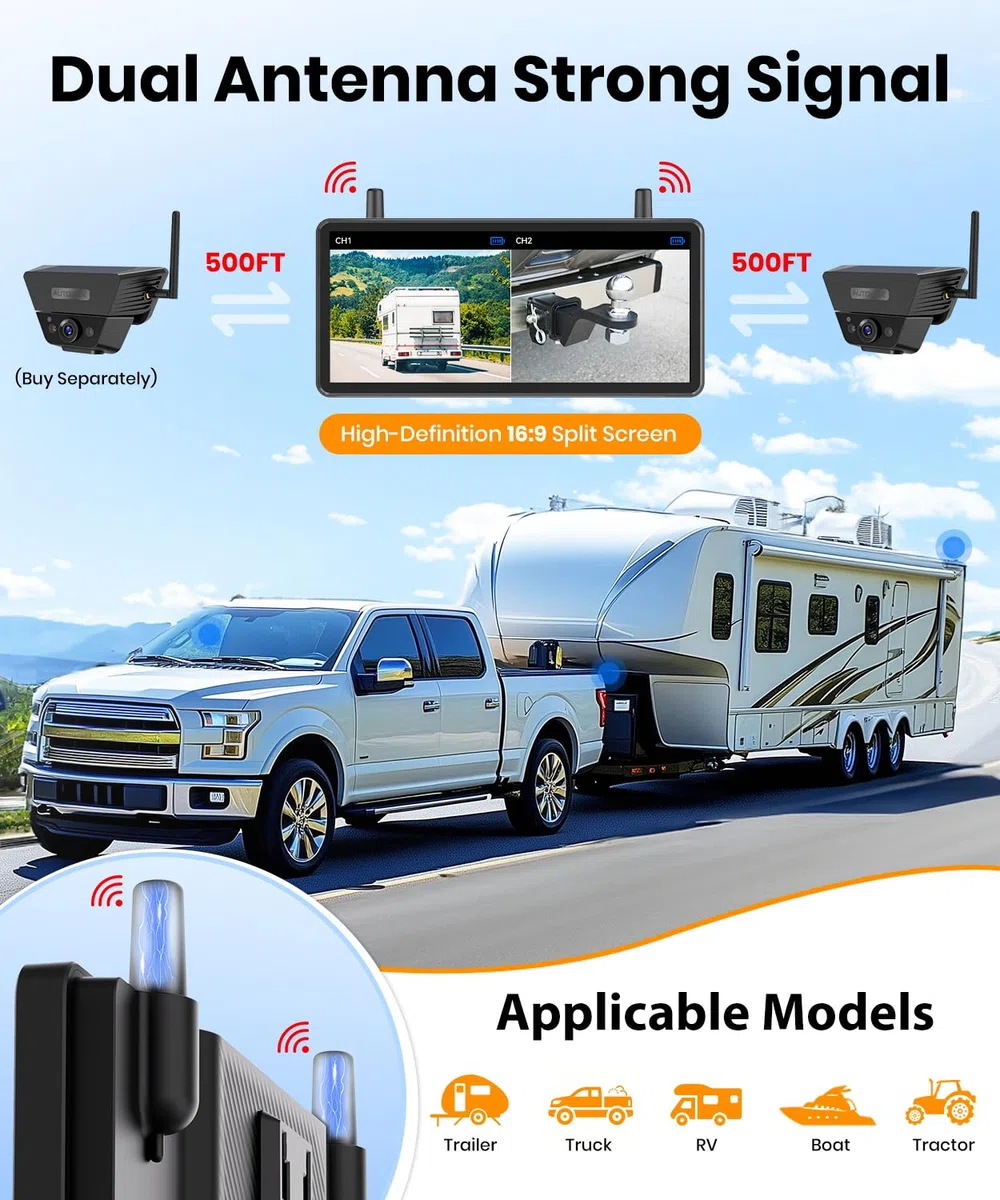 AUTO-VOX Solar Rückfahrkamera Kabellos 7,2" 1080P Display für LKW Anhänger Van Wohnmobile