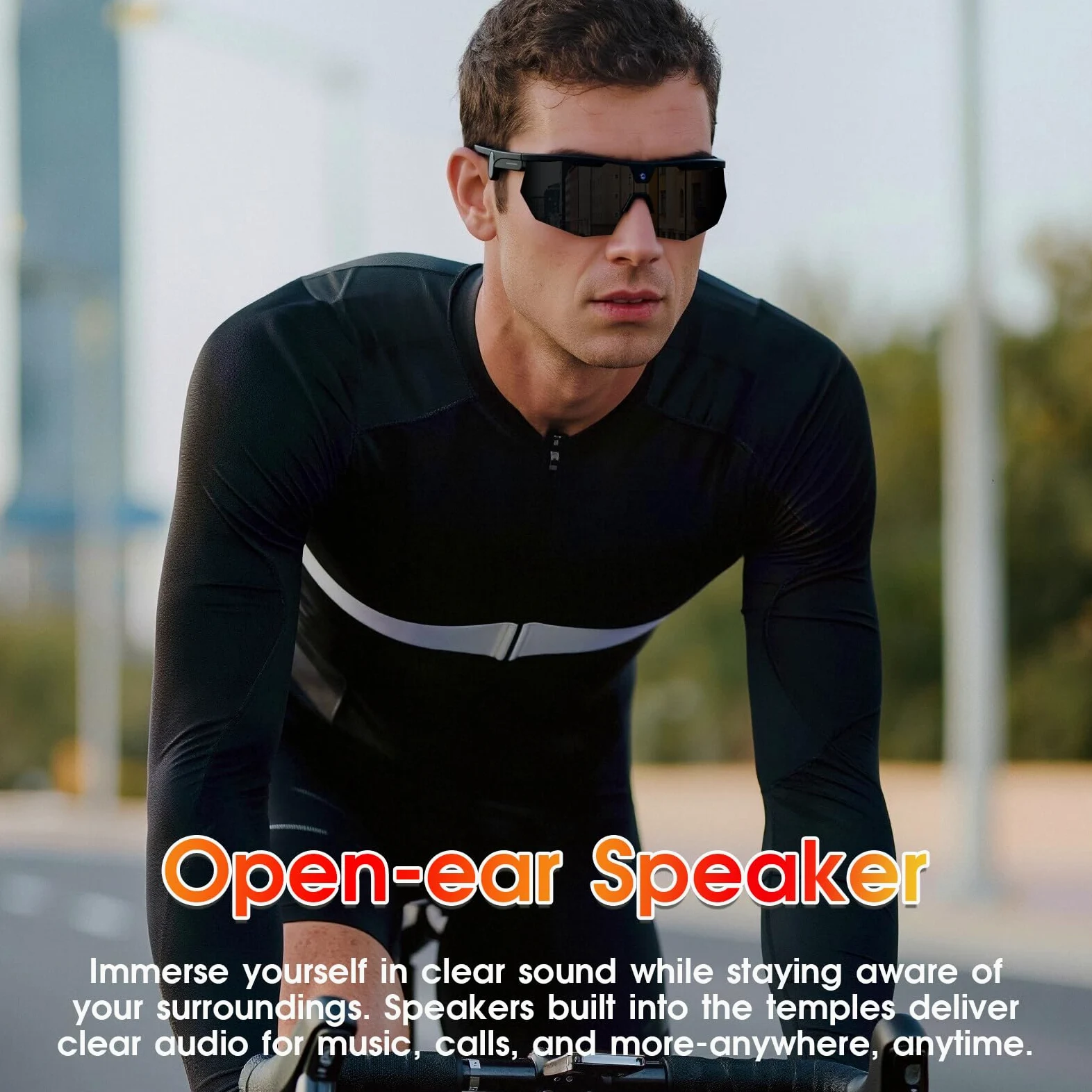 2026 Smart Glasses mit Kamera, 8MP Kamera Brille mit Offene Lautsprecher, Blendschutzgläser, Unterstützt Foto & Video, KI Sportbrille für Outdoor-Sportarten wie Radfahren, Reisen, Wandern(Schwarz)