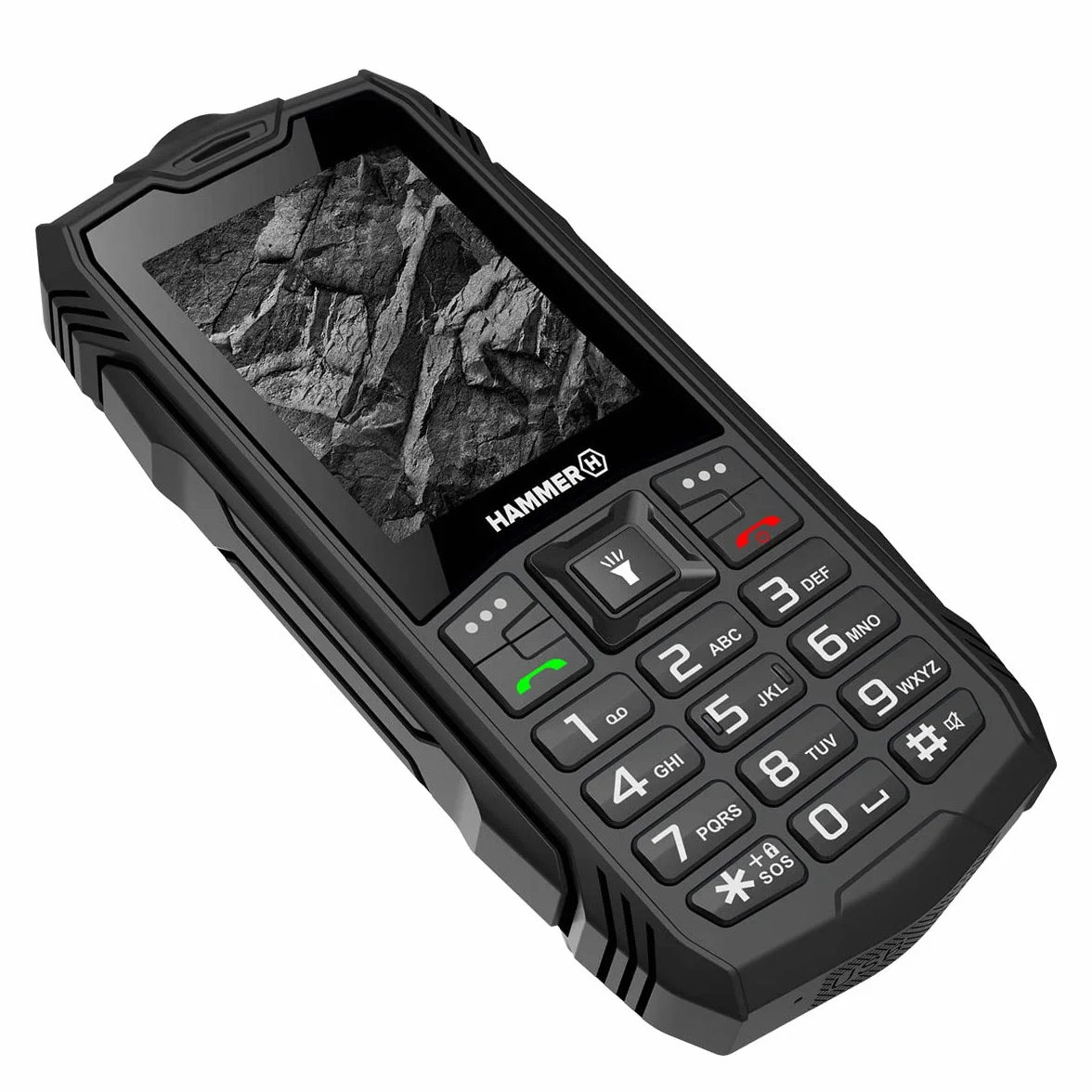 Hammer H Rock Handy ohne Vertrag, Robustes Tastenhandy mit IP68, Taschenlampe, 1800 mAh Akku, stoßfest, Dual SIM, 2,4 Zoll Farbdisplay, Arbeitshandy für Baustelle und Outdoor, Schwarz