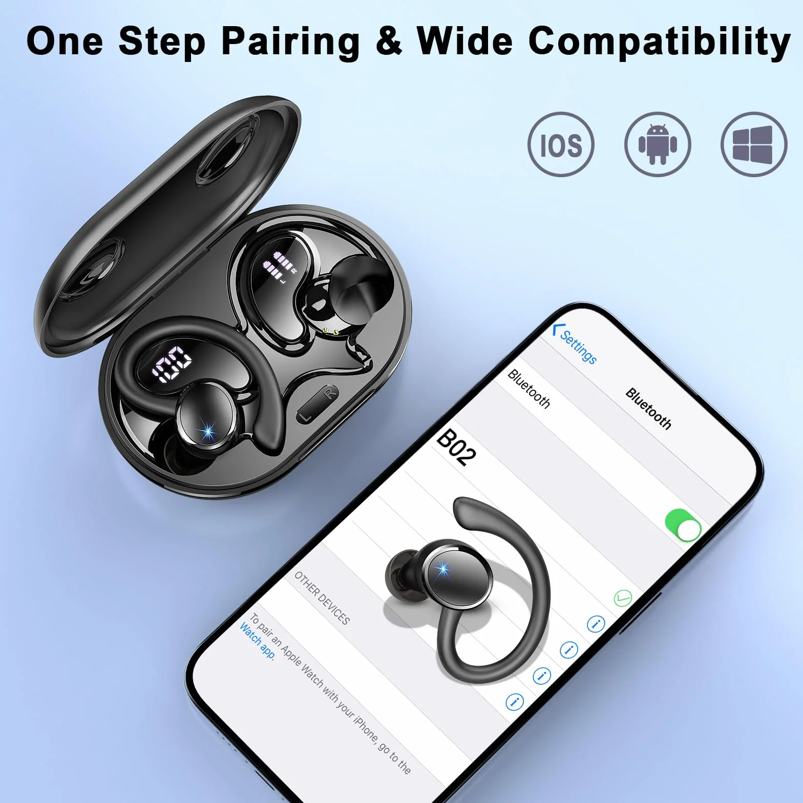 Bluetooth Kopfhörer Sport, Kopfhörer Kabellos Bluetooth 5.4 mit 4 ENC Noise Cancelling Mic, In Ear Kopfhörer mit HiFi Stereo, 50 Std Spielzeit Kabellose Ohrhörer, IP7 Wasserdicht, Dual LED-Anzeige