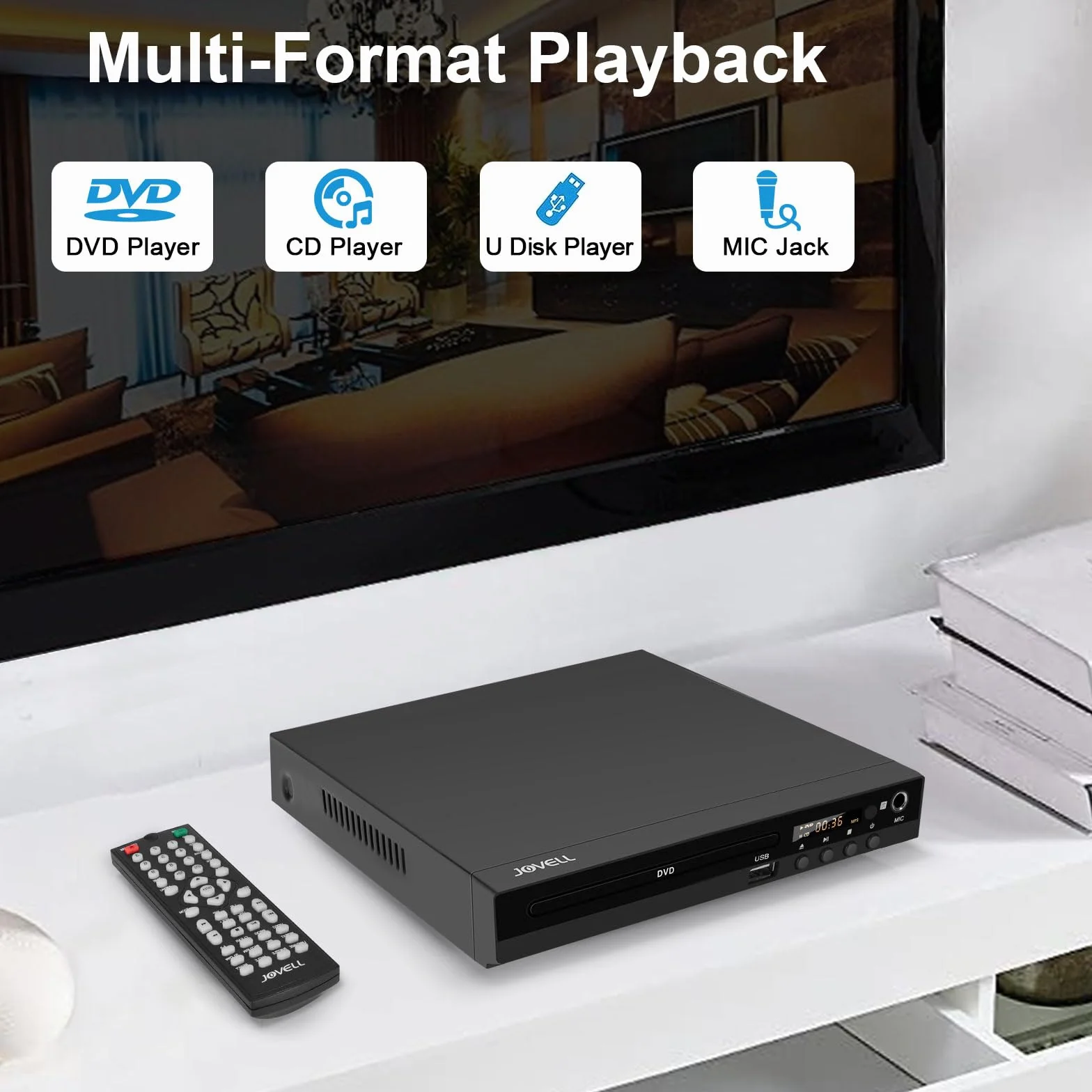 DVD-Player mit SCART-Anschluss, Kompakt DVD-CD-Player 1080P mit HDMI-Ausgang AV-Ausgang, Integriertes PAL/NTSC TV-System, Unterstützt MIC-Eingang, USB-Eingang, Fehlerkorrektur (DVD-170, Metallgehäuse)
