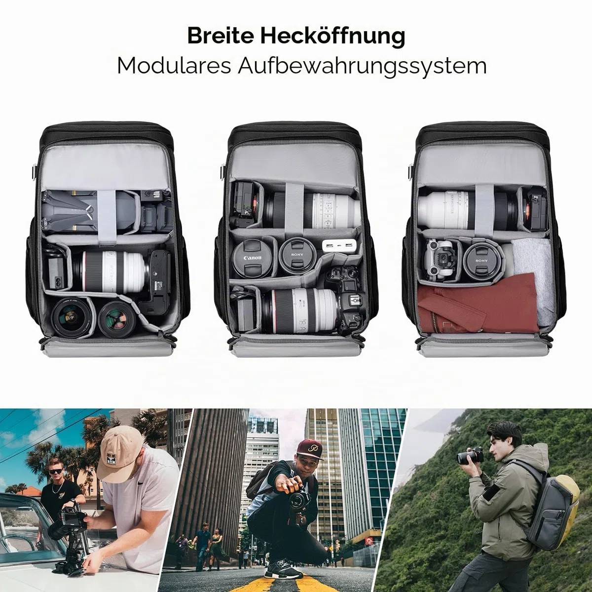 K&F CONCEPT Kamerarucksack, Fotorucksack für Fotografen, Kamerarucksack mit 15.6 Zoll-Laptopfach, kompatibel für Canon/Nikon/Sony/DJI Mavic Drone (Alpha Rucksack 25L), Schwarz