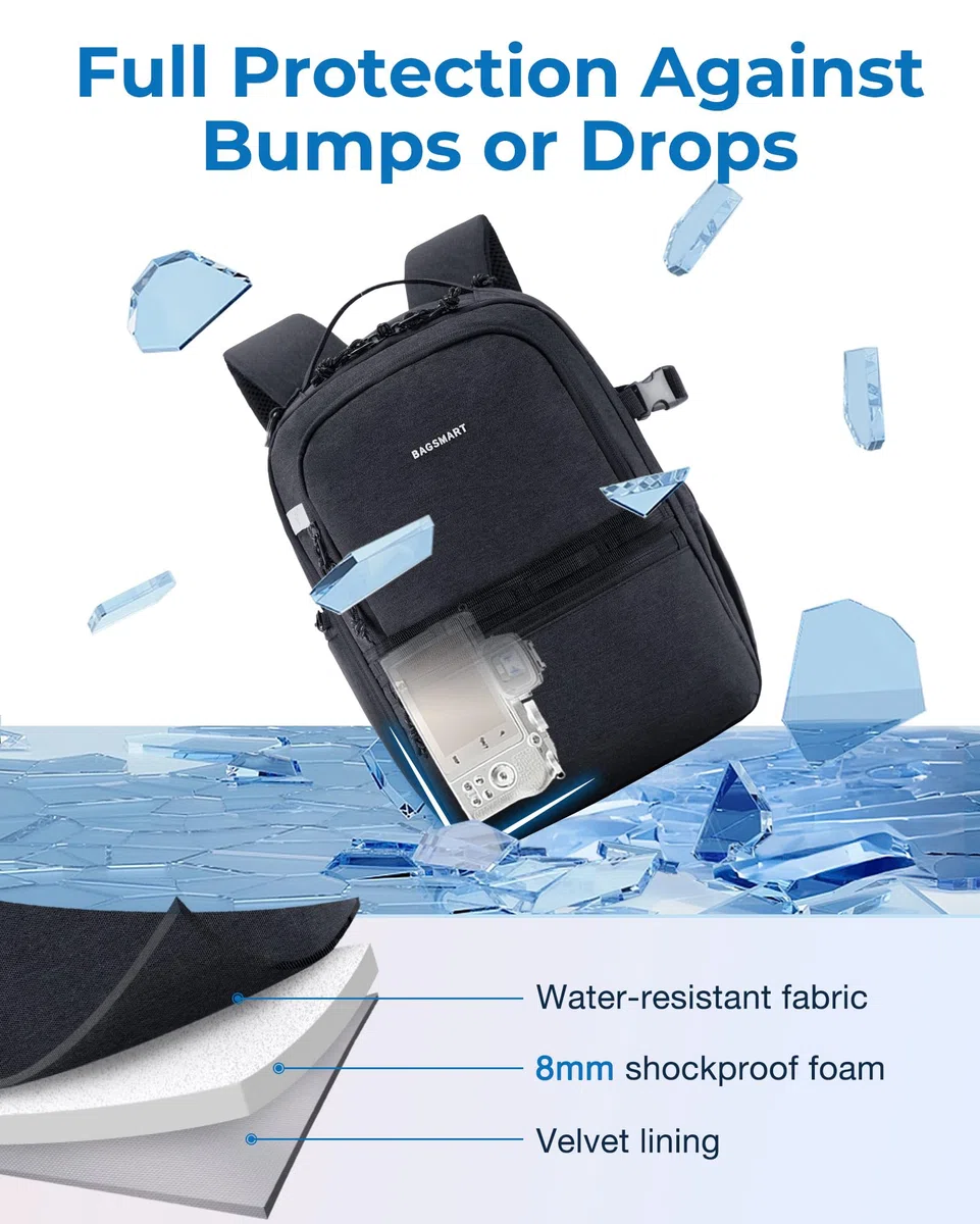 BAGSMART Kamerarucksack,DSLR SLR Klein Kameratasche für Fotografen Kompatibel,Schultergurt 2-in-1 Reiserucksack Passend für 12.9" iPad,für Sony,Canon,Nikon