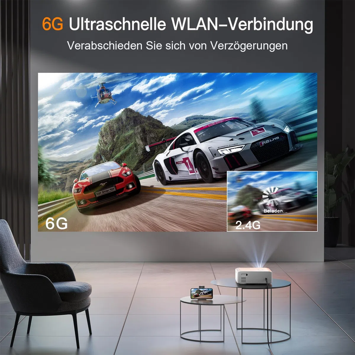 [Autofokus/Trapezkorrektu] Beamer 4K unterstützt, XuanPad Nativer 1080P 6G WiFi Bluetooth Beamer, 28000L Outdoor/Heimkino Video Projektor mit Stativ für iOS/Andriod/TV Stick