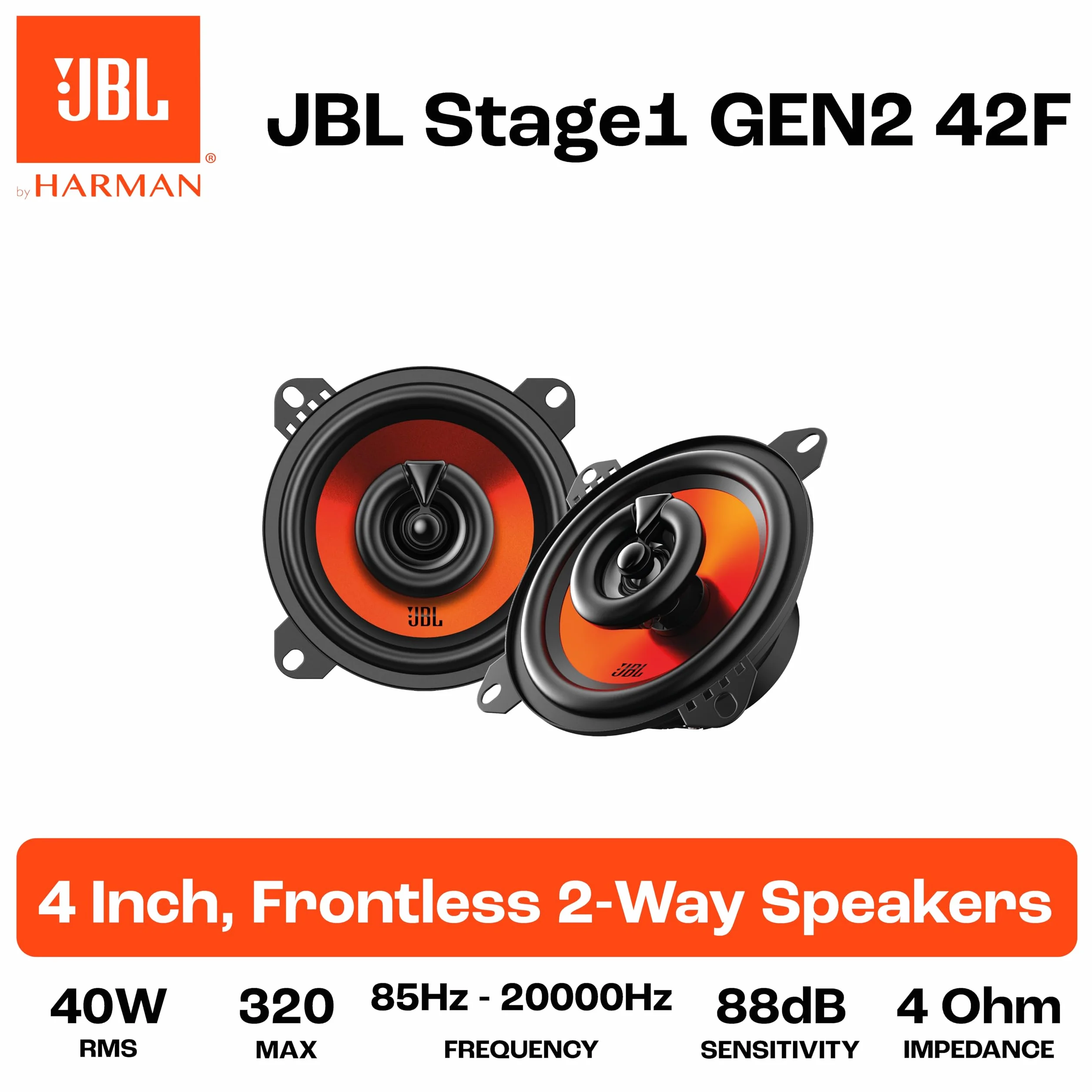 JBL Stage1 GEN2 42F Koaxial Lautsprecher Auto 100mm 4 Zoll 40W RMS 320W Max Einbaulautsprecher Paar