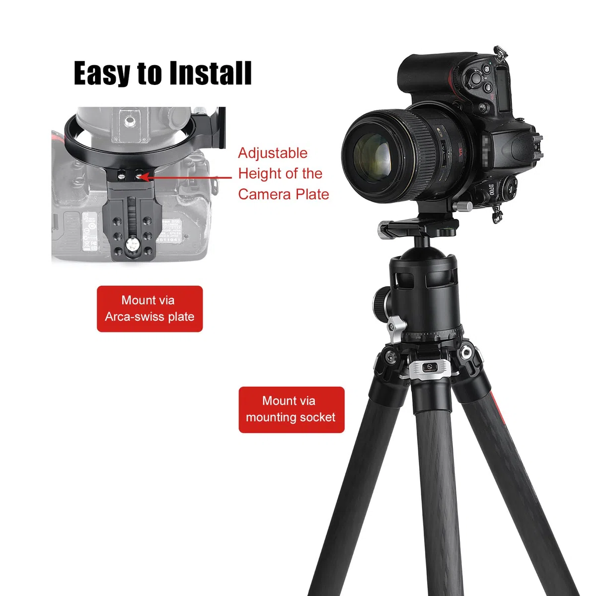 SUNWAYFOTO LS-80, 80 mm universeller Drehring für DLSR-Kameras, Stativmontagering, Objektivstützring, Arca Swiss Plattenmontage, DSLR, horizontale und vertikale Umschaltung