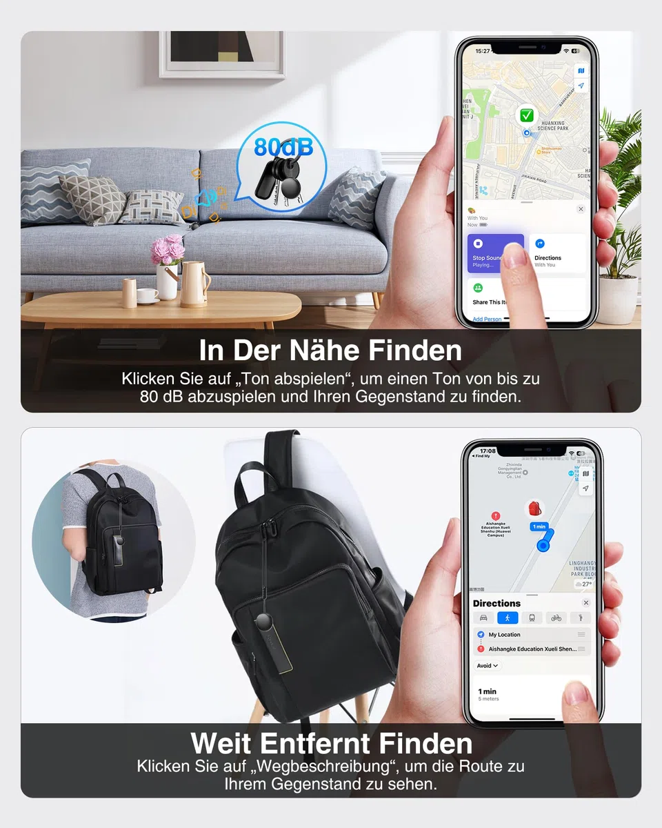 Smart GPS Tracker Tag 2 Pack - Objektfinder, Kompatibel mit der App Wo ist? (nur iOS 14.5+), Weltweiter Tracking, Tracker für Schlüssel/Koffer/Taschen, Austauschbarer Akku