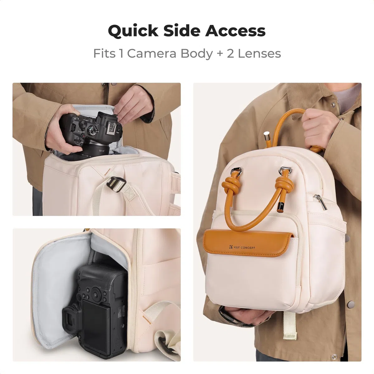 K&F CONCEPT Kamerarucksack, tragbare Kameratasche für den Alltag mit herausnehmbaren Trennwänden für Frauen, geeignet für Spiegelreflexkameras, Objektive und Tablets