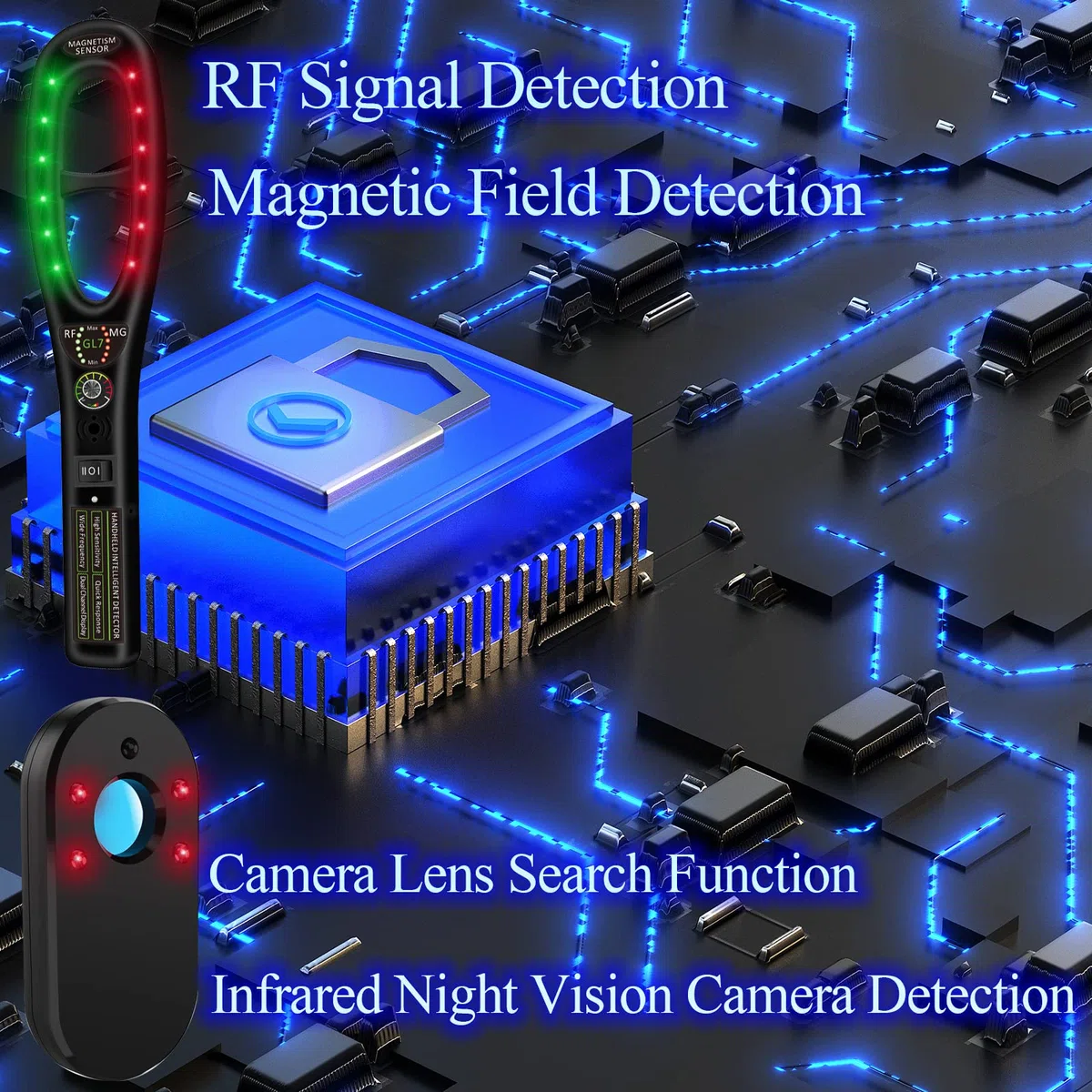 Wanzen Detektor, Kamera Finder & GPS Tracker Finder, RF Scanner mit Magneterkennung für Auto, Hotel, Büro, Zuhause und Reisen, Tragbar, Wiederaufladbar, Schwarz