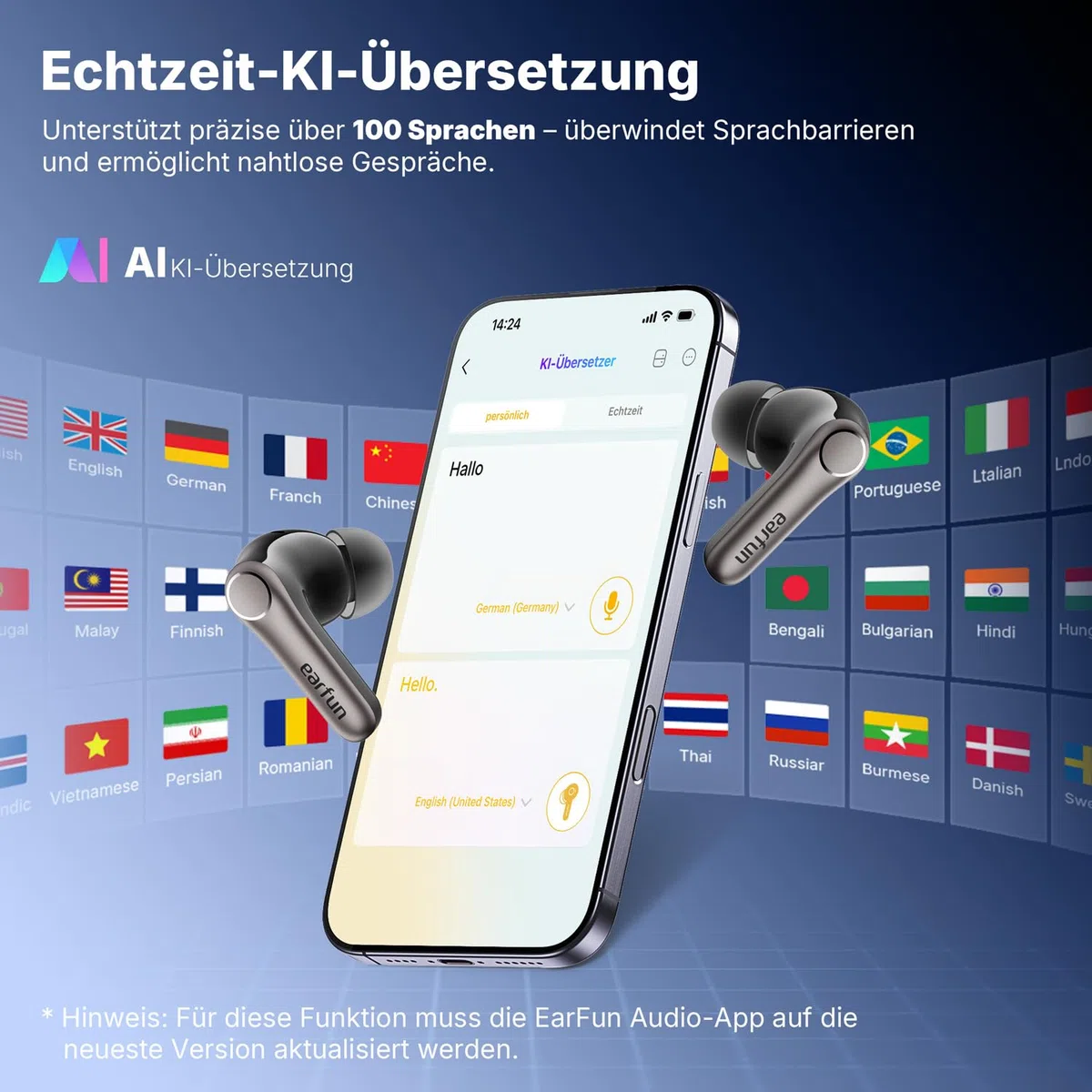 EarFun Air Pro 4+ Bluetooth Kopfhörer mit Noise Cancelling, Hybrid-Treibersystem, Hi-Res Audio, aptX Lossless, LDAC, 6 Mik. KI Anrufe, 54 Std. Akku, Multipoint, Trageerkennung, IP55, Bluetooth 6.0
