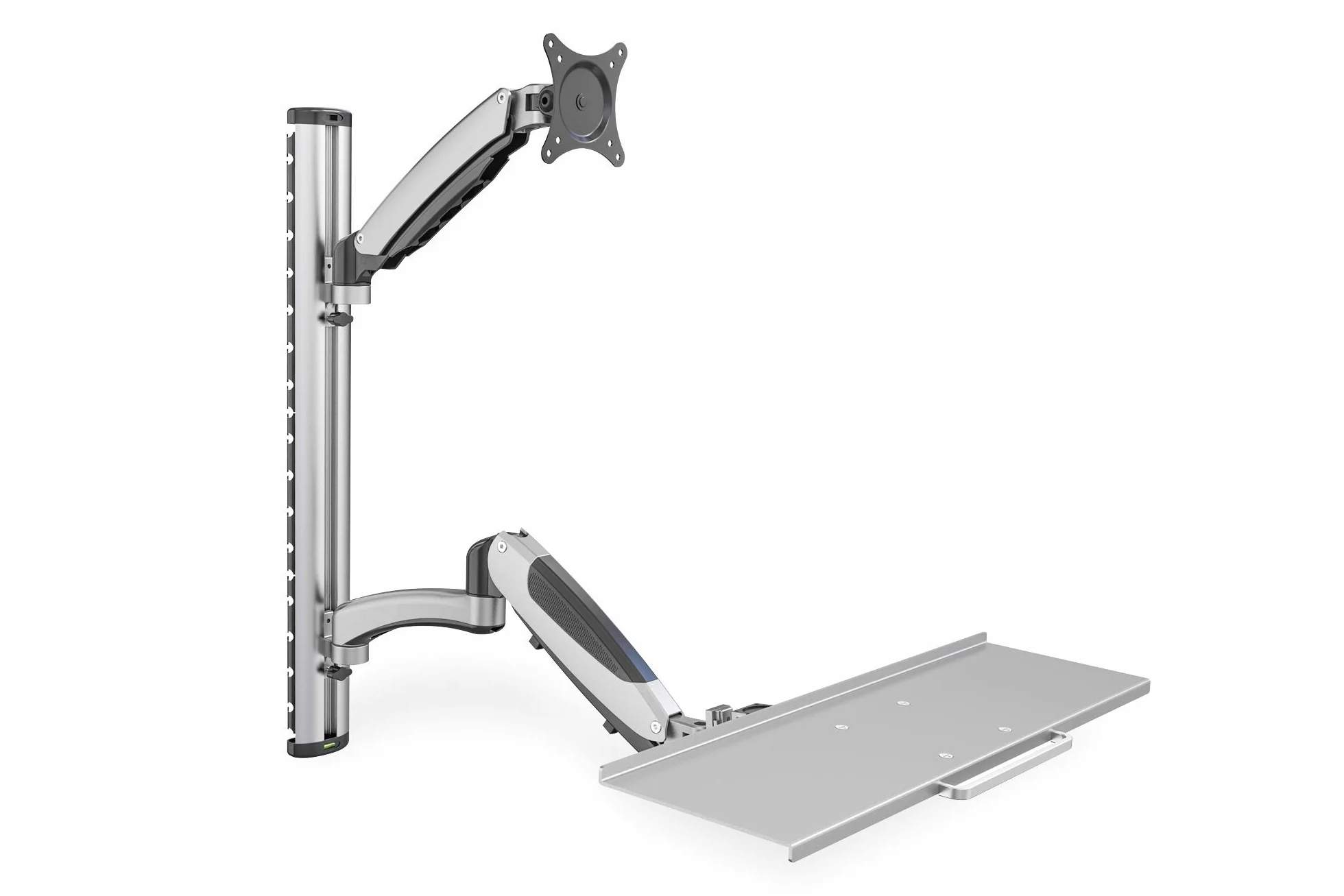 DIGITUS DA-90354 – Steh-, Sitz-Arbeitsplatz – Monitor-Halterung mit Tastaturablage – Wandmontage – 2x Gasdruck-Feder – 1 Monitor – Bis 27 Zoll – VESA 75x75, 100x100 – Silber