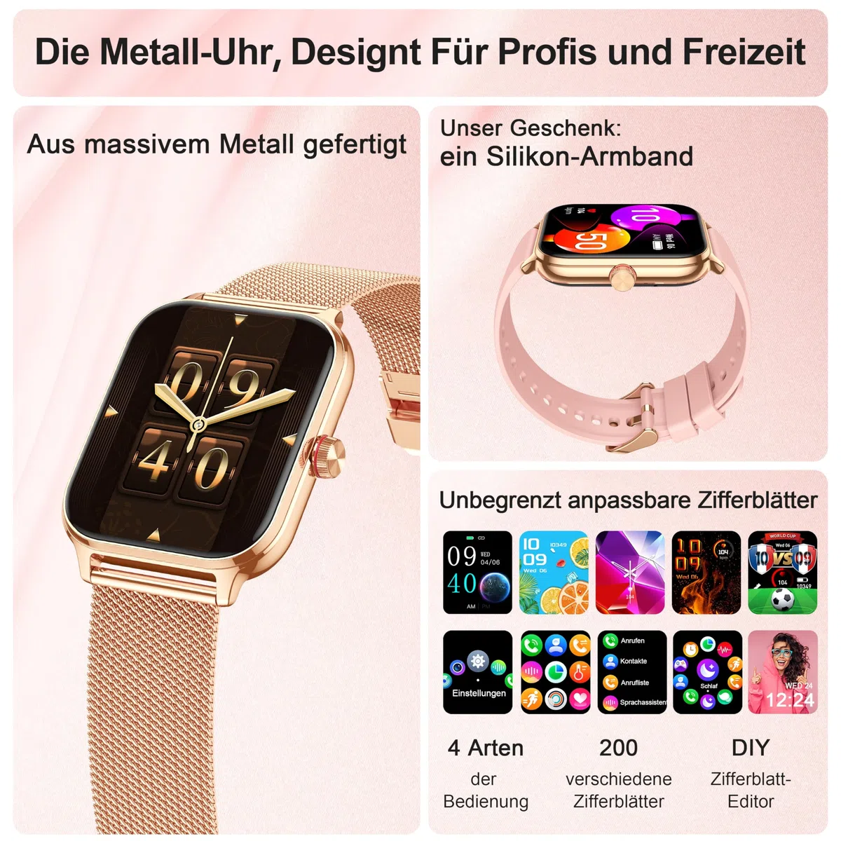 LODIMEKE Smartwatch Herren Damen Telefonfunktion Blutdruck Herzfrequenz Schlaf 1.96'' AI Fitnessuhr IP67 wasserdicht Schrittzähler