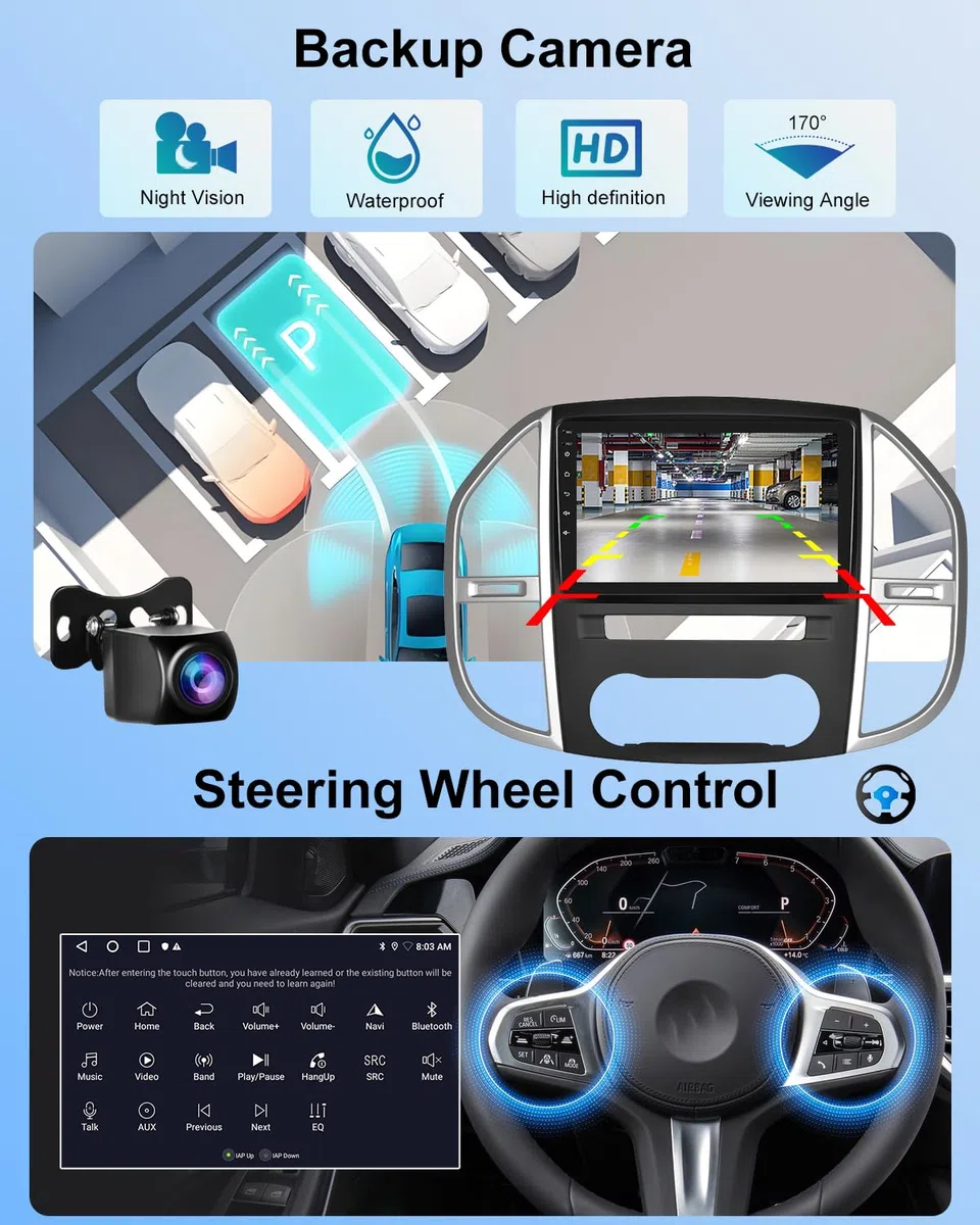 NHOPEEW 2+64G 10.1 Zoll Android Radio für Mercedes Benz Vito W447 2014-2020 - Wireless CarPlay & Android Auto GPS Navigation, Lenkradsteuerung, FM RDS, Split-Screen + Rückfahrkamera