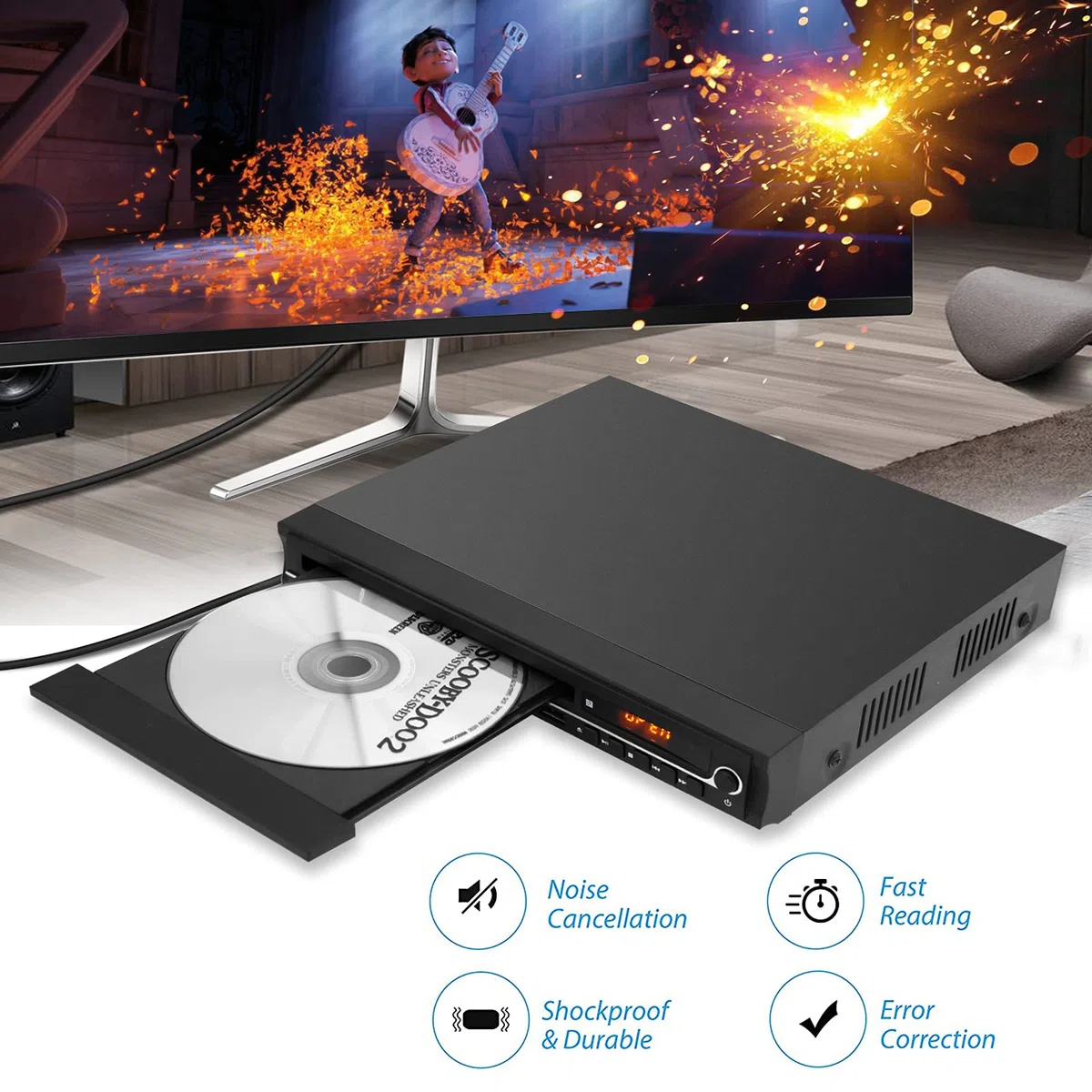 VATI DVD-Player für Fernseher, regionenfreier HDMI-DVD-Player für Smart-TV, unterstützt 1080P Full HD mit HDMI-Kabel, Fernbedienung, USB-Eingang