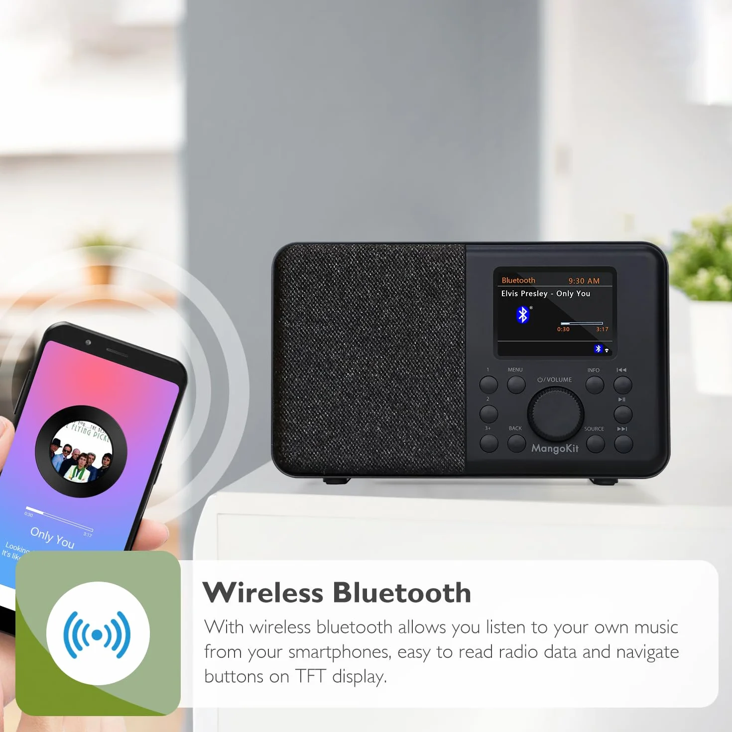 SR10 Internet Radio mit DAB/DAB+,WIFI Radio mit Podcast Player,Smart DAB Radio mit Bluetooth,FM Radio,Küchenradio mit Netz- und Batteriebetrieb,Farbdisplay,Doppelalarm,Presets Support-Schwarz