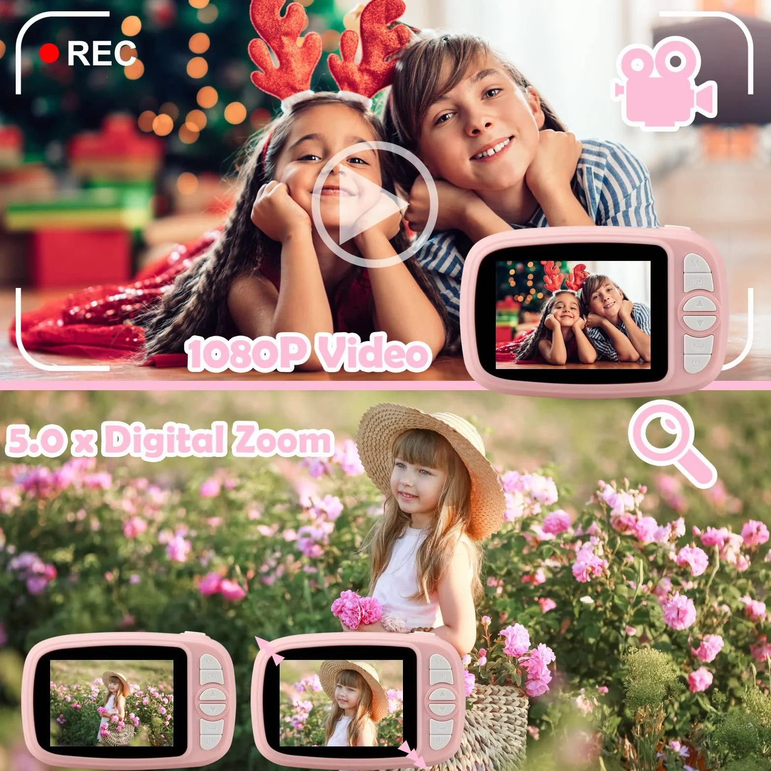 GlobalCrown Sofortbildkamera Kinder,Digitalkamera kinderkamera sofortbildkamera fotoapparat Kinder Kamera Geschenke für 3-12 Jahre Jungen Mädchen (einschließlich 4 Rollen Druckpapier und 32GB Karte)