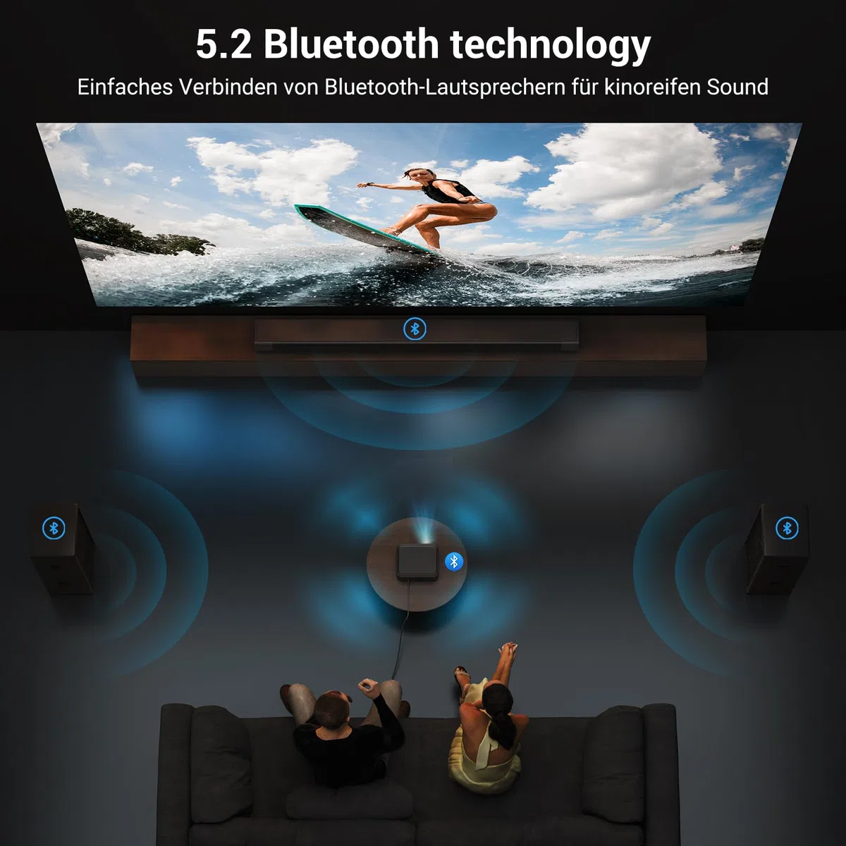 HAPPRUN H11 Beamer 4K kompatibel mit Netflix-App, Autofokus, Dolby Audio, WiFi 6, Bluetooth - Outdoor Projektor