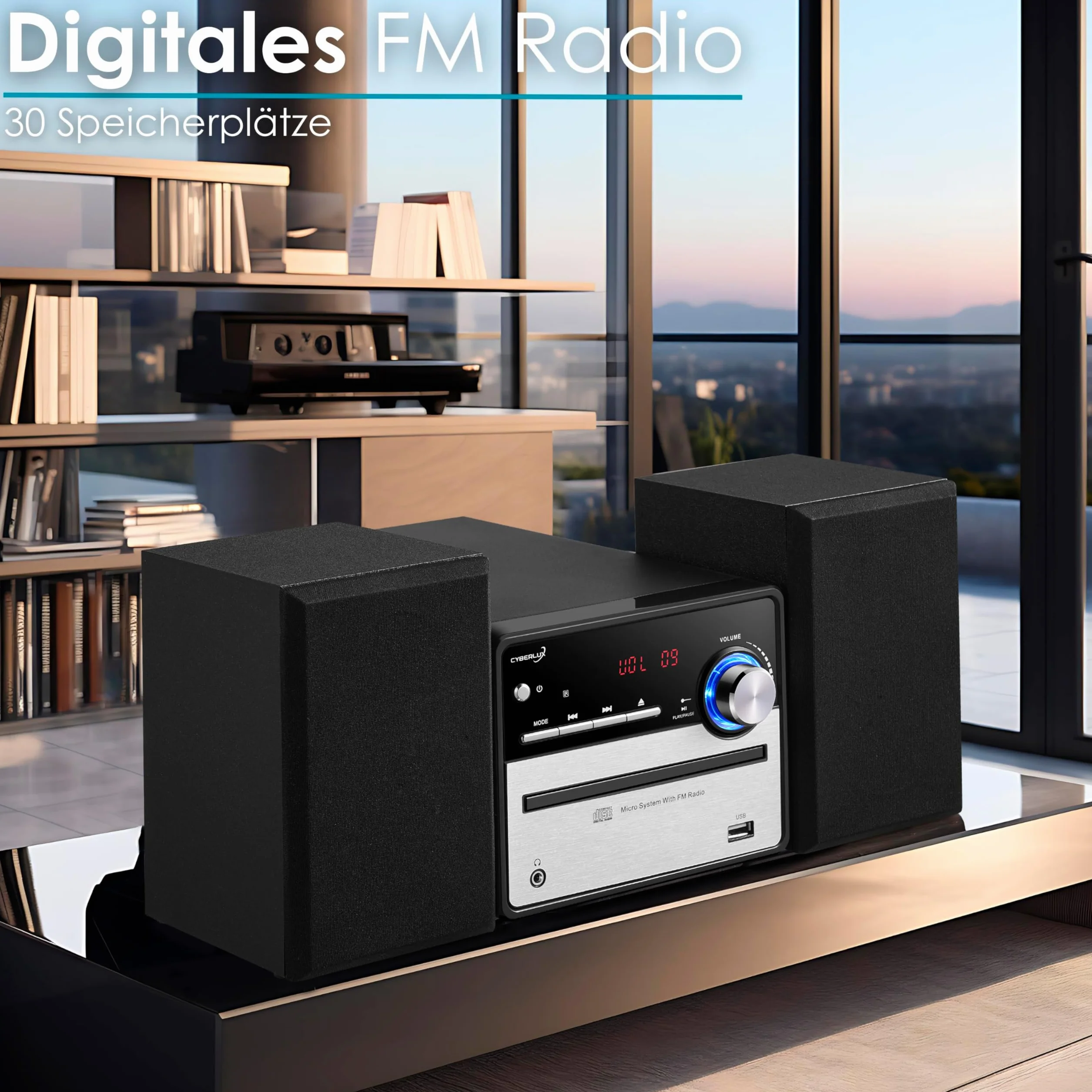 Retro HiFi Musikanlage | Stereoanlage | Kompaktanlage | USB | Line Out | CD/MP3 | FM Radio | 30 Speicherplätze | LED-Display | Mini HiFi Anlage | Stereoanlage mit Boxen |